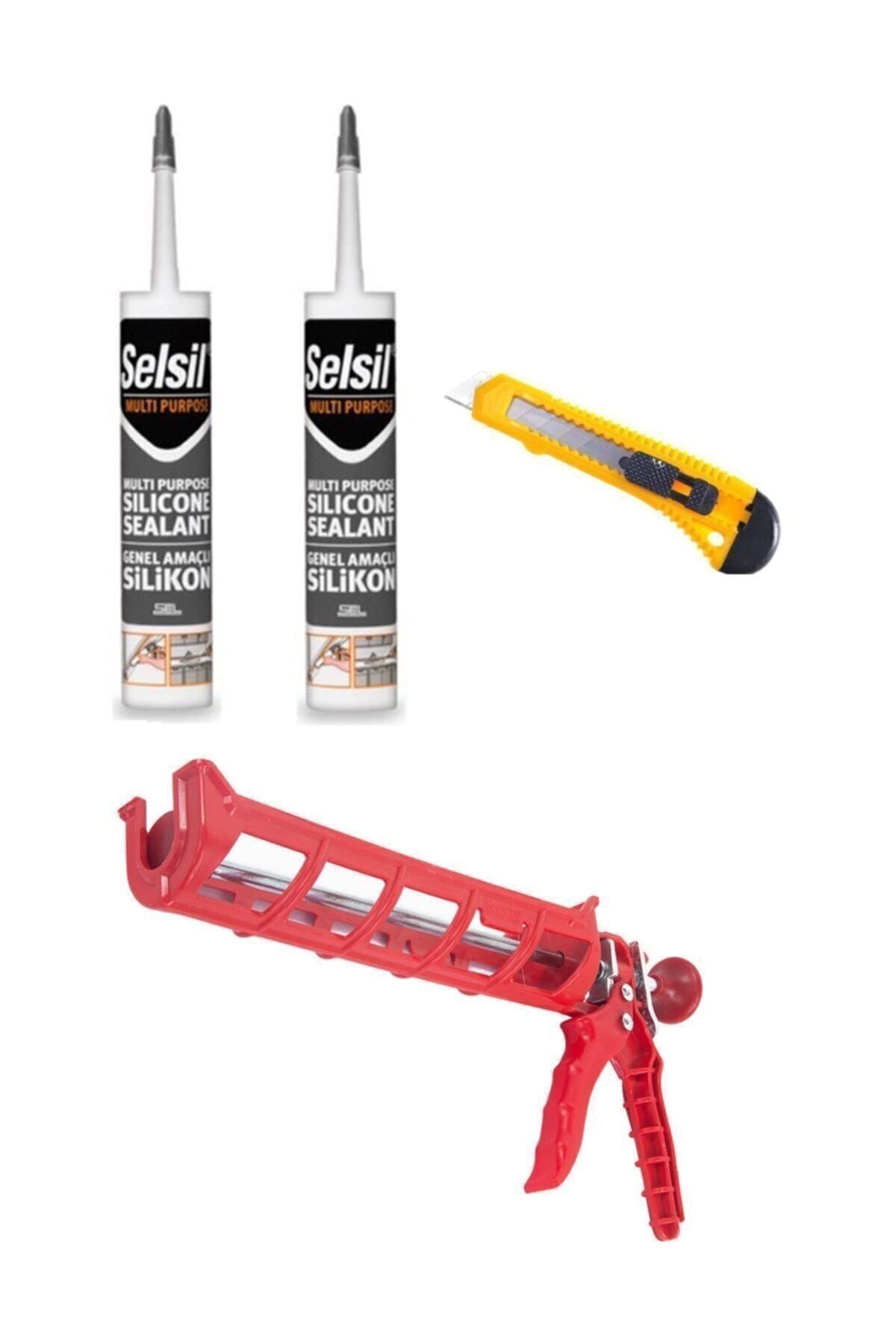 Selsil Şeffaf Silikon Seti 560ml Silikon Ve Tabancasıyla Birlikte Falçata Hediyeli
