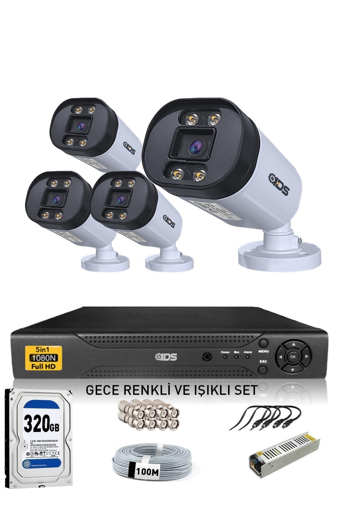 IDS - 4 Kameralı 5mp Lensli 1080p Fullhd Gece Renkli Full Kamera Seti - Su Geçirmez - Cepten Izle