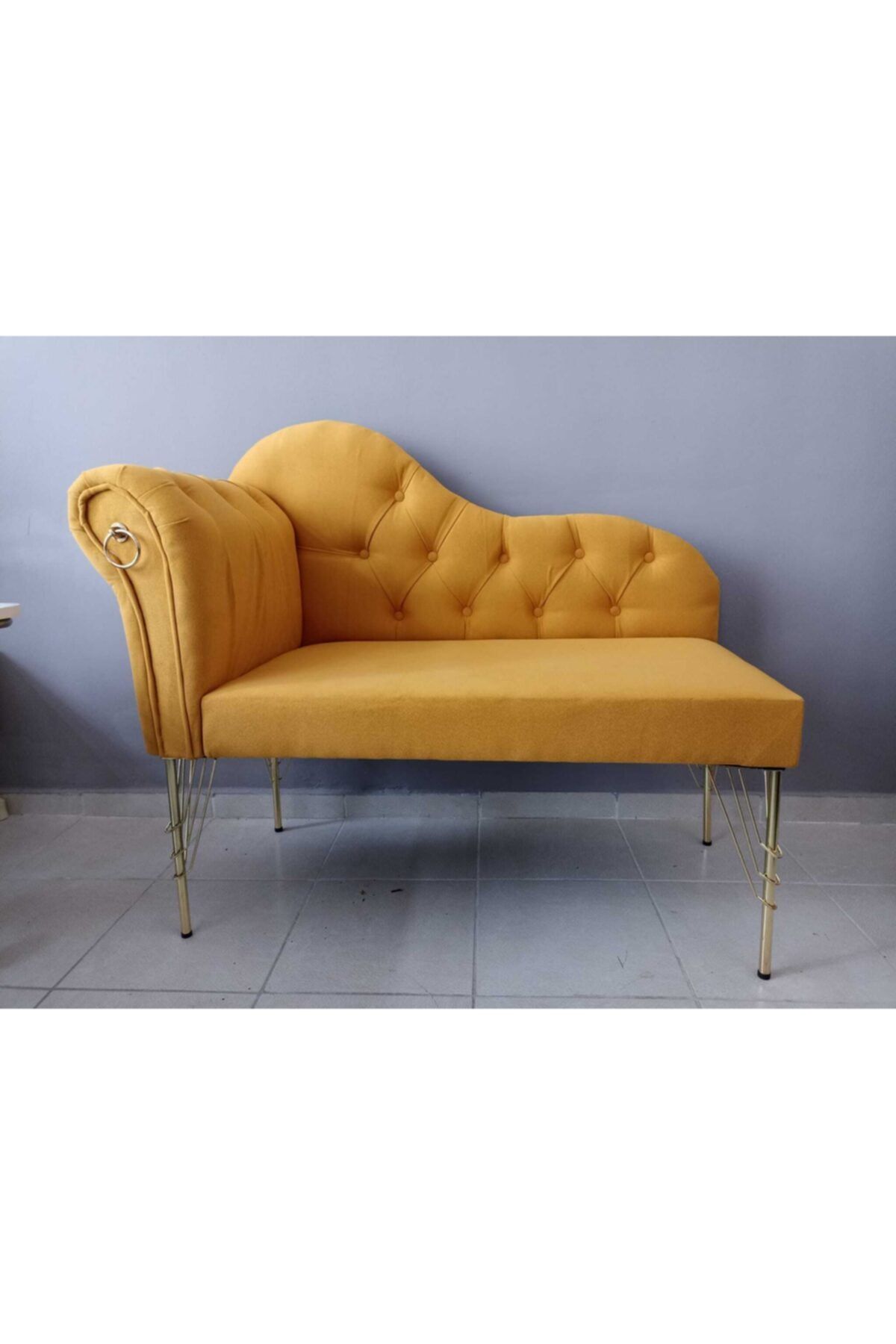 Sepetten Evine 120 Cm , Hardal Renk Yeni Nesil Köşe Koltuğu Josefin Bench Puf Metal Gold Ayak