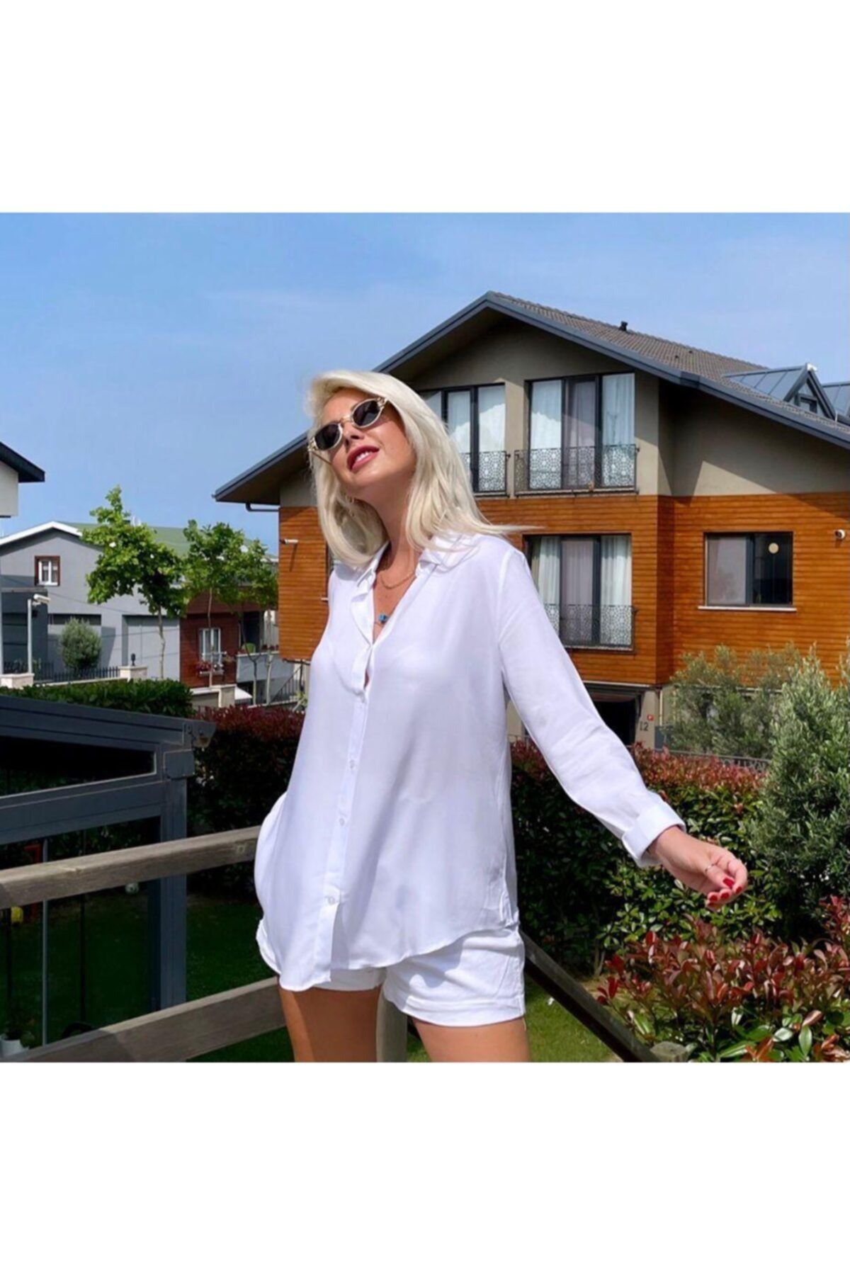 Trendcim Kadın Basic Dokuma Viskon Kumaş Uzun Kol Gömlek