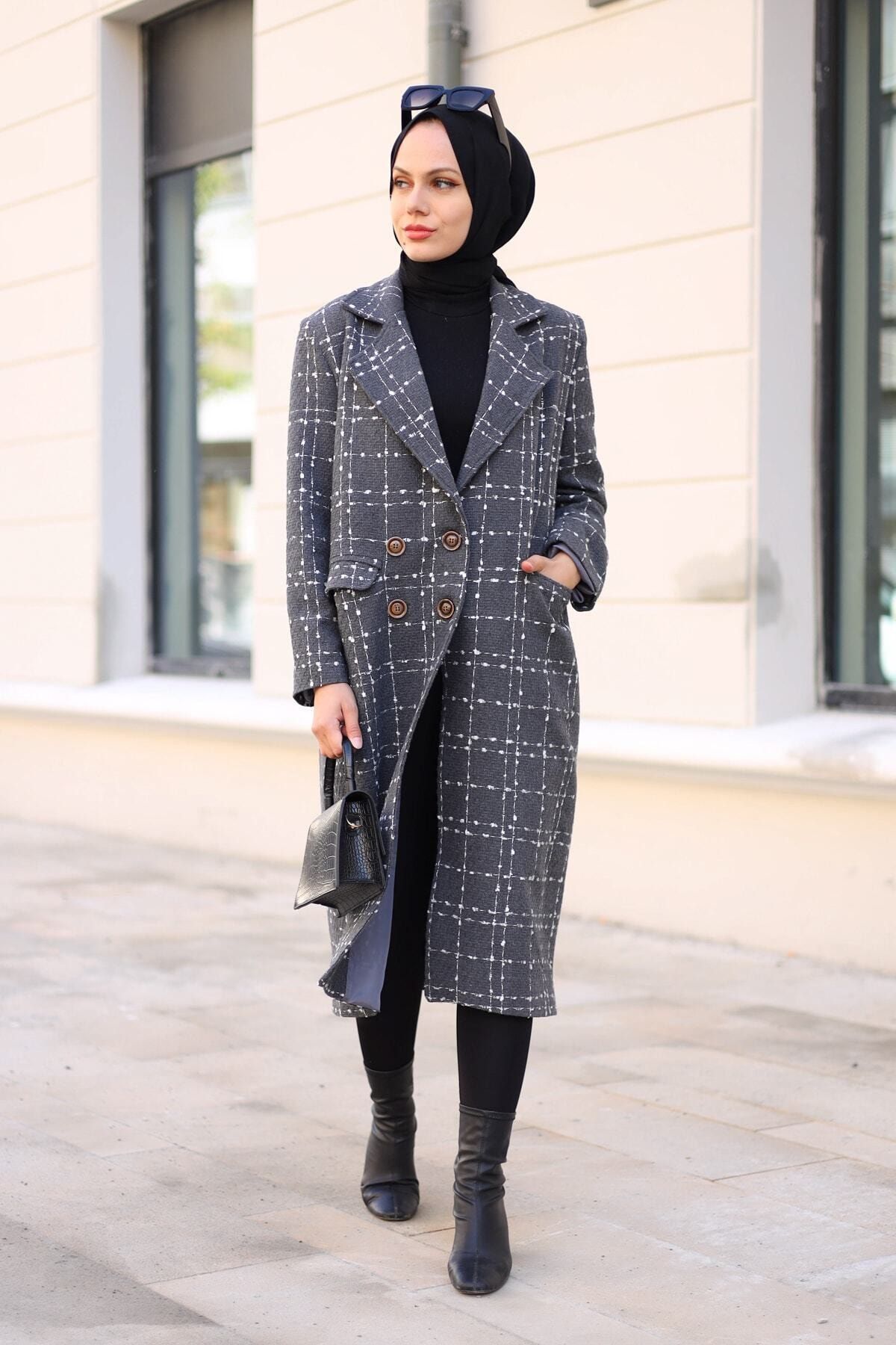 saretex Chanel Kumaş Kaşe Kaban Gri