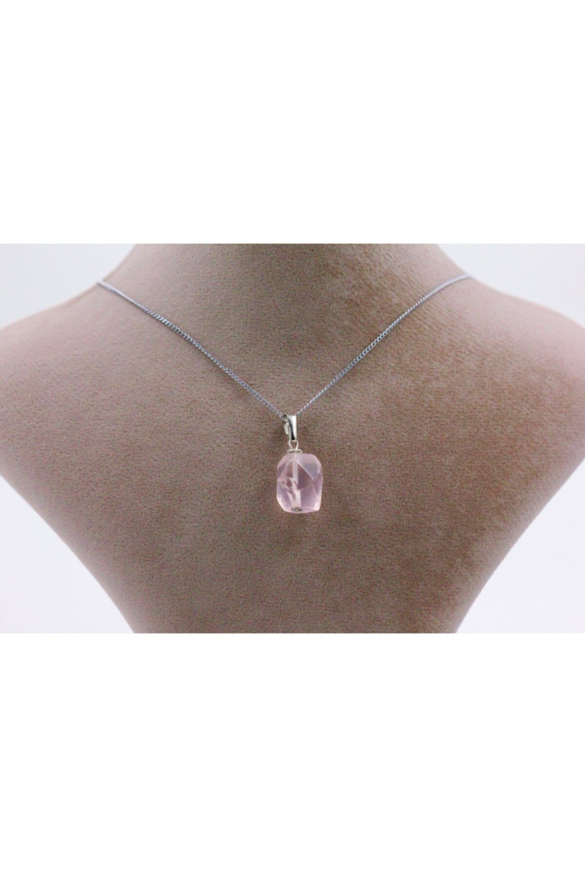 TAKIAĞACI Pembe Kuvars Taşı Kolye (kararmaz Zincir)