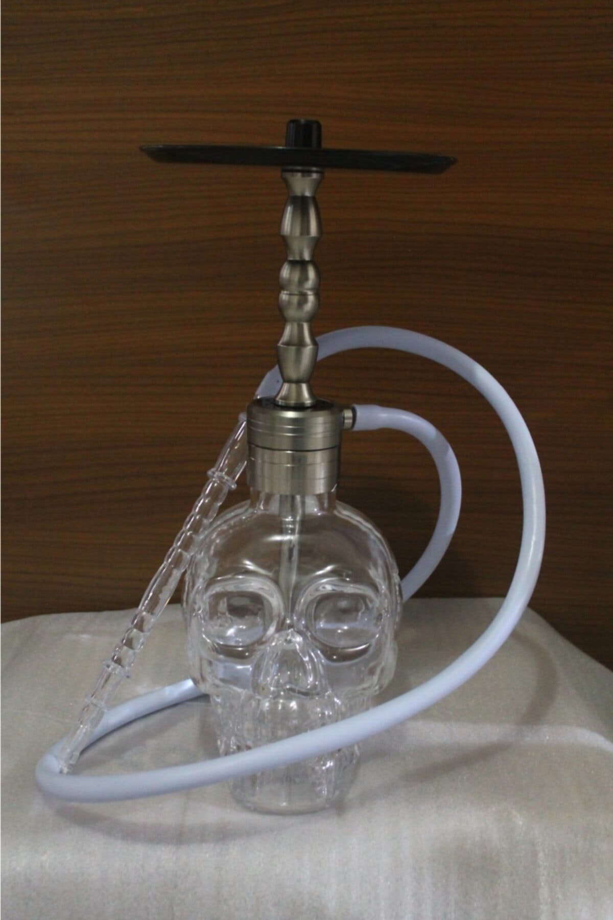AVOCATTO Çelik Takım Üstten Gizli Puflu Kurukafa Cam Desenli Nargile Seti Takım