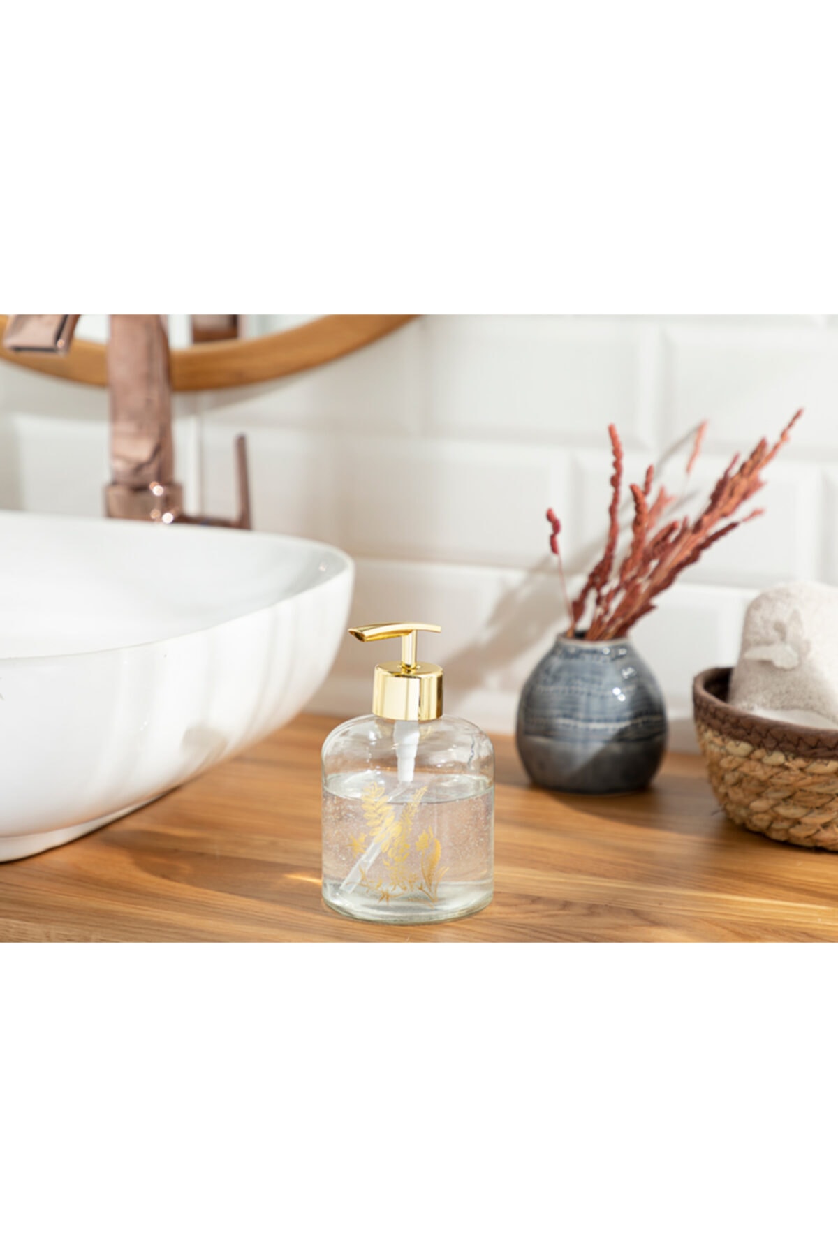 English Home Leafy Banyo Sıvı Sabunluk 8x14 Cm Gold