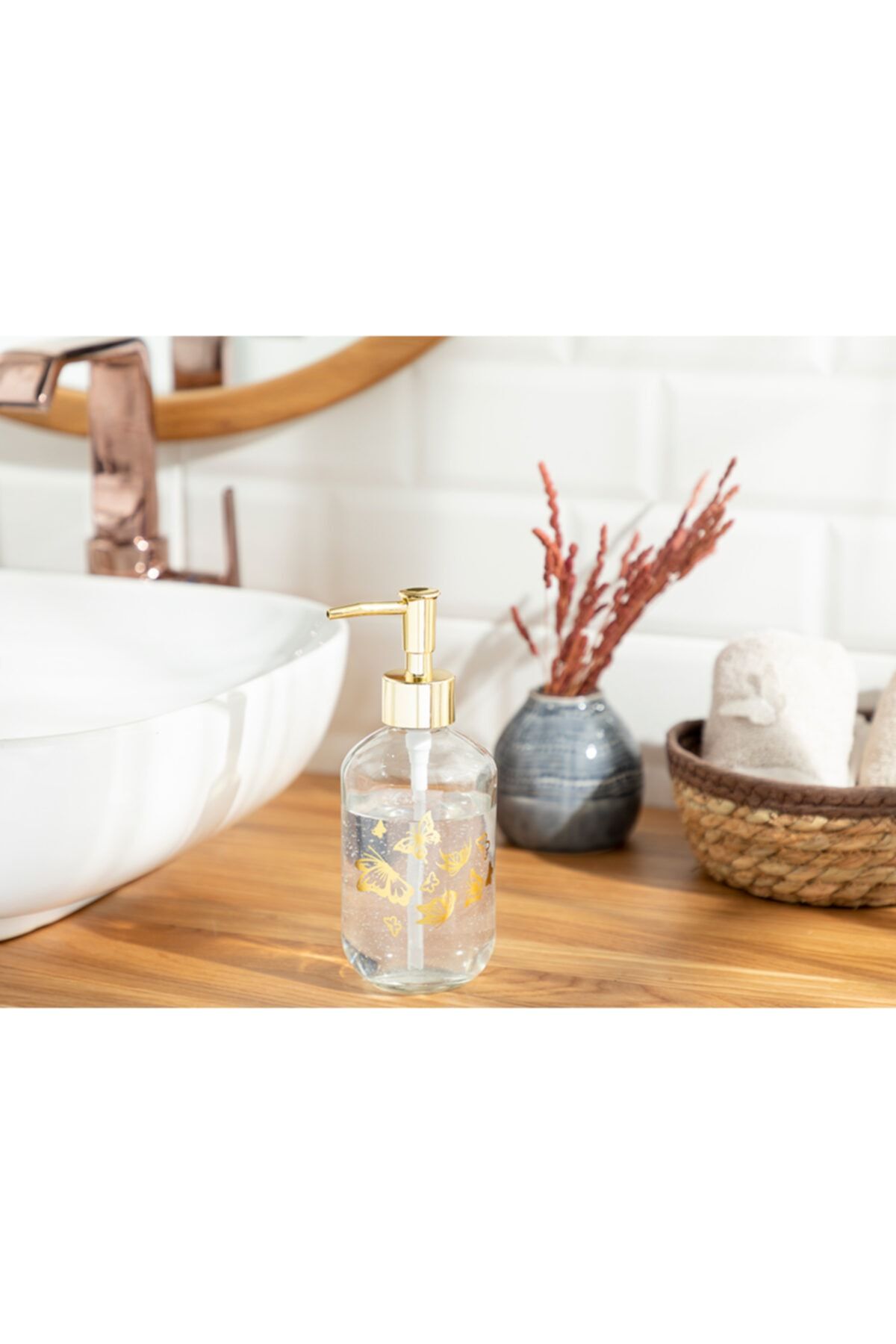 English Home Butterfly Banyo Sıvı Sabunluk 7x19 Cm Gold