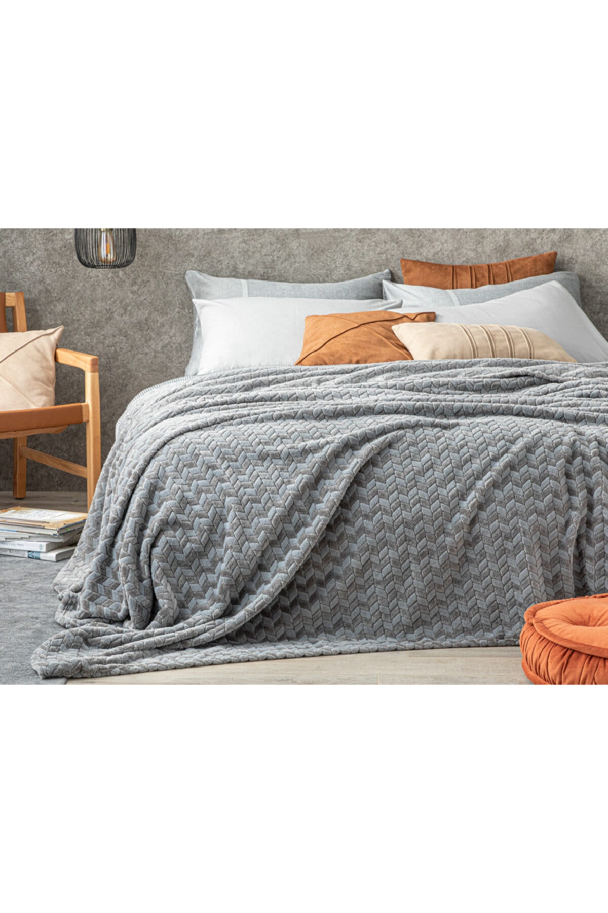 English Home Softy Braid Ombre Super Soft Çift Kişilik Battaniye 200x220 Cm Gri