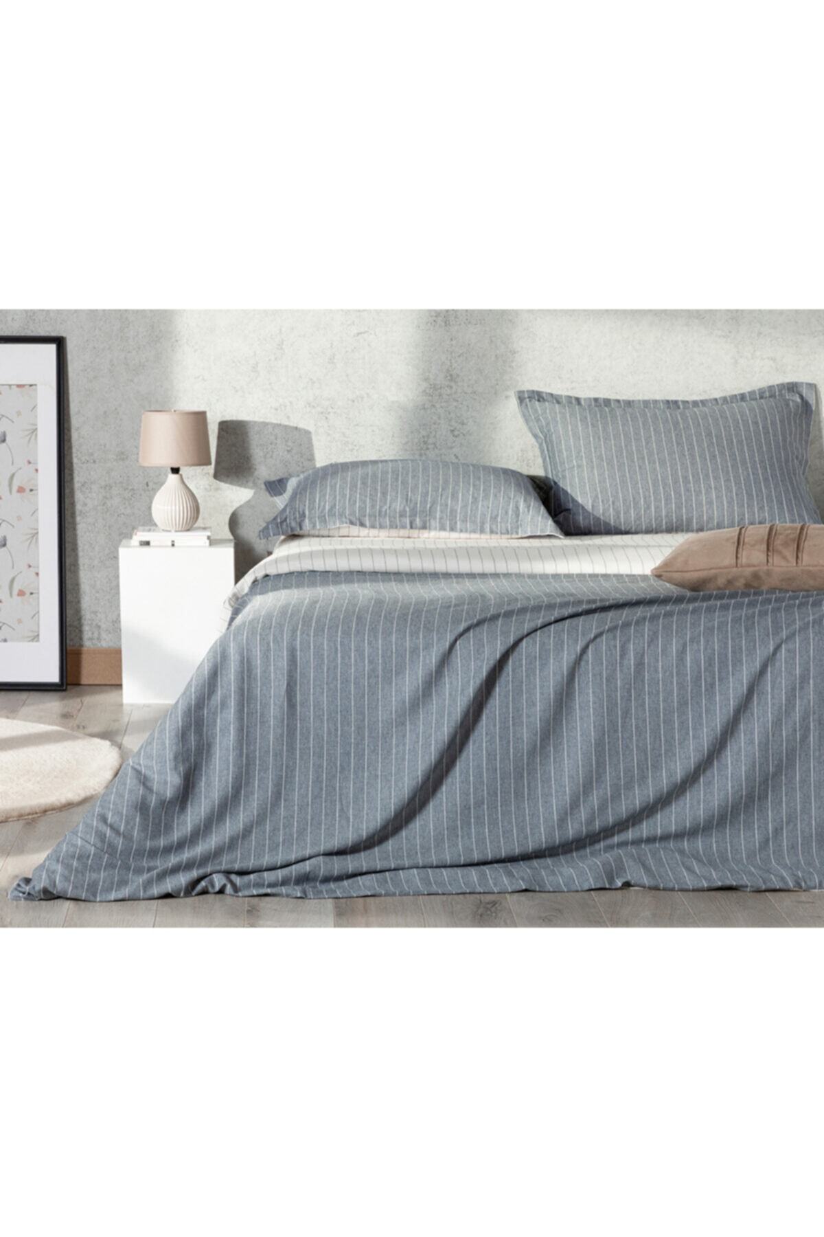 English Home Gentle Pinstripe Twill Tek Kişilik Nevresim Takımı 160x220 Cm Lacivert