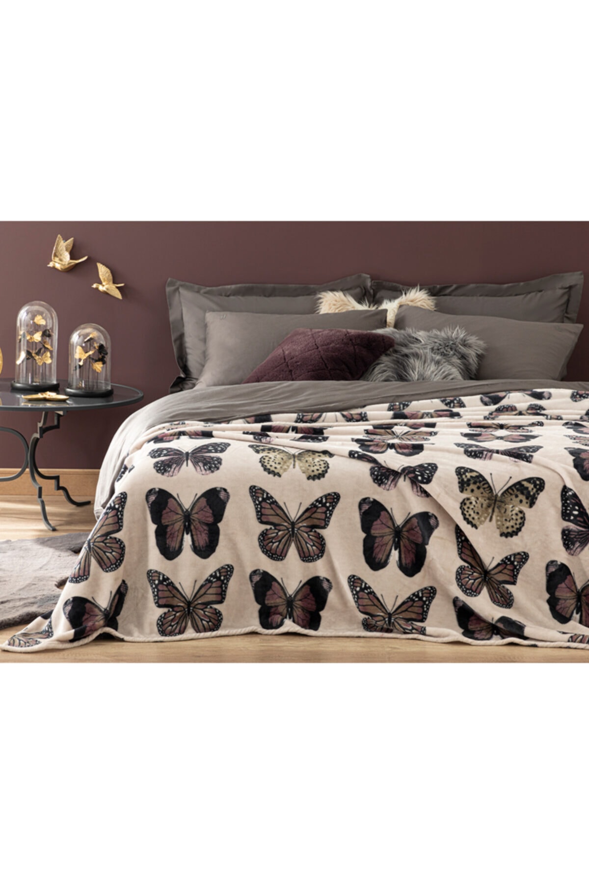 English Home Butterfly Effect Baskılı Super Soft Tek Kişilik Battaniye 150x200 Cm Taş Rengi