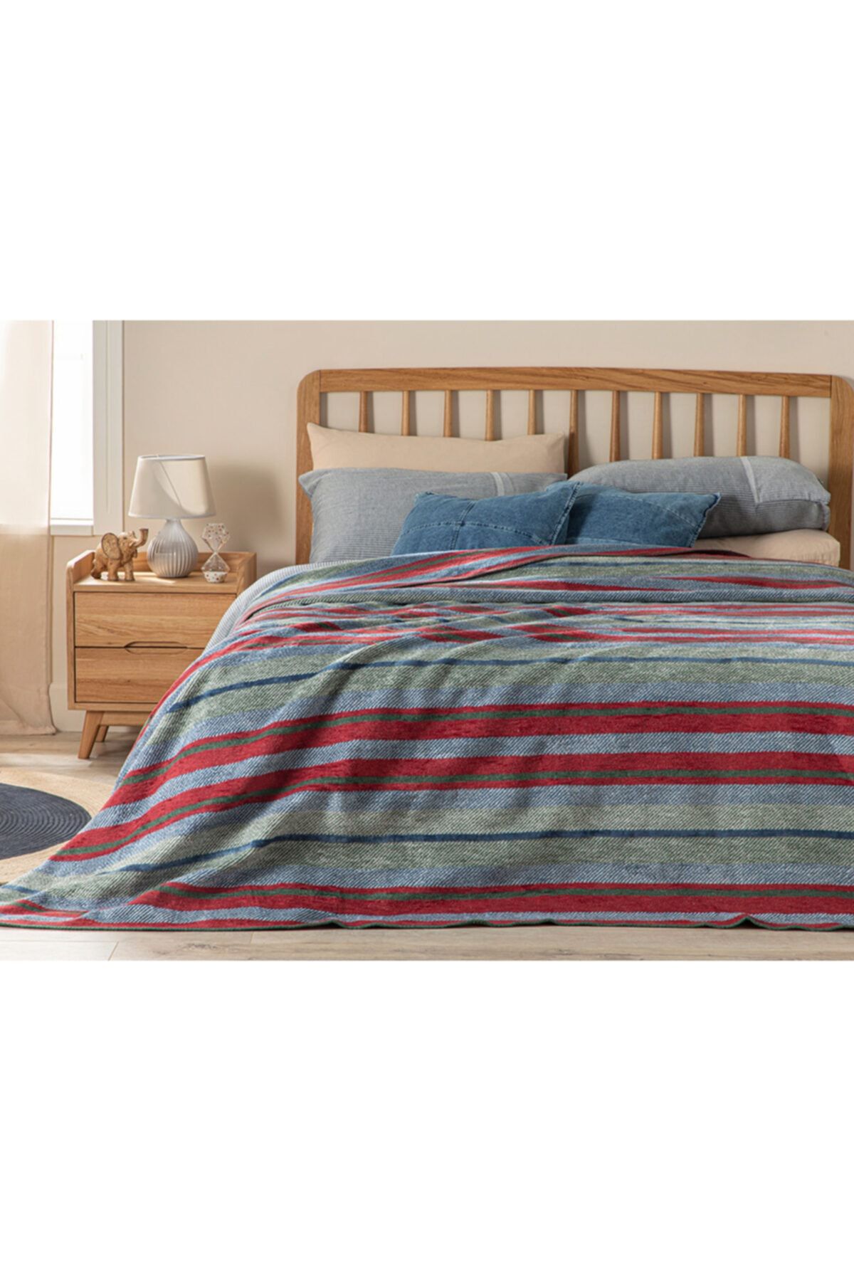 English Home Bold Stripe Pamuklu Çift Kişilik Battaniye 200x220 Cm Kırmızı - Yeşil