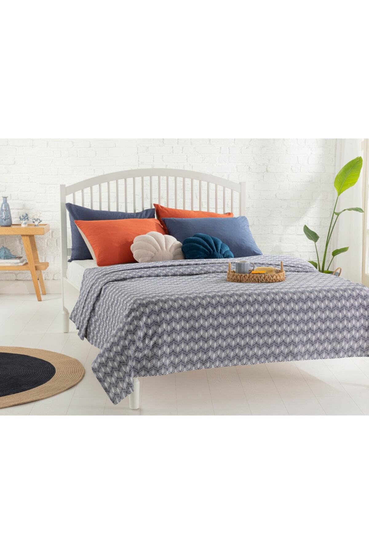 English Home Palm Shadow Baskılı Tek Kişilik Pike 150x220 Cm Lacivert