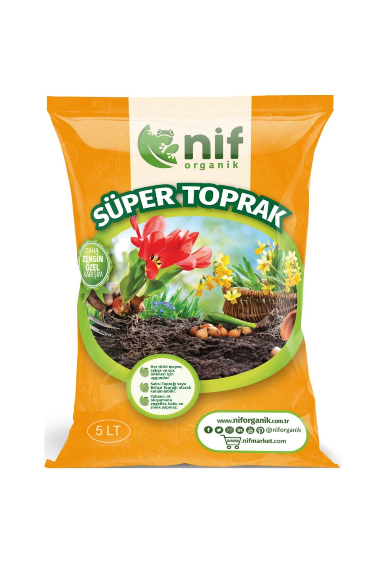 Nif Organik Süper Toprak Çiçek Bitki Fide Toprağı 5 Lt