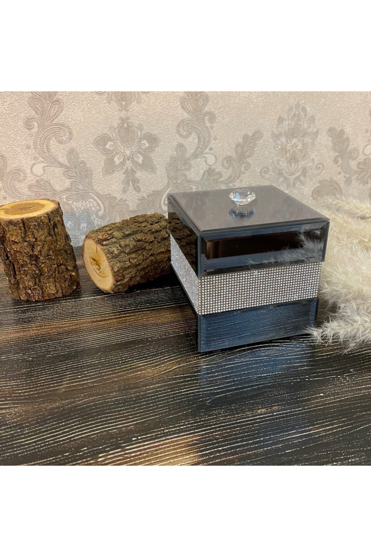 Feretti Lüks Takı Kutusu Siyah Aynalı Küp Model