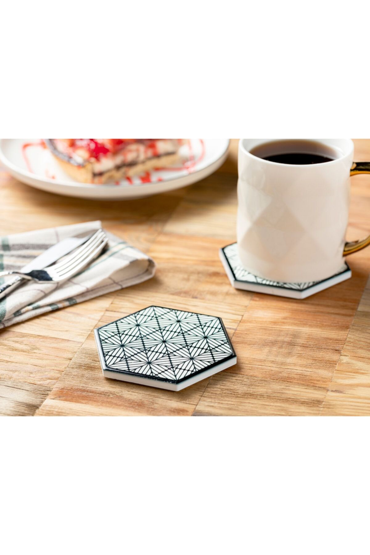 English Home Celly Seramik Bardak Altlığı 10,8 Cm Siyah - Beyaz