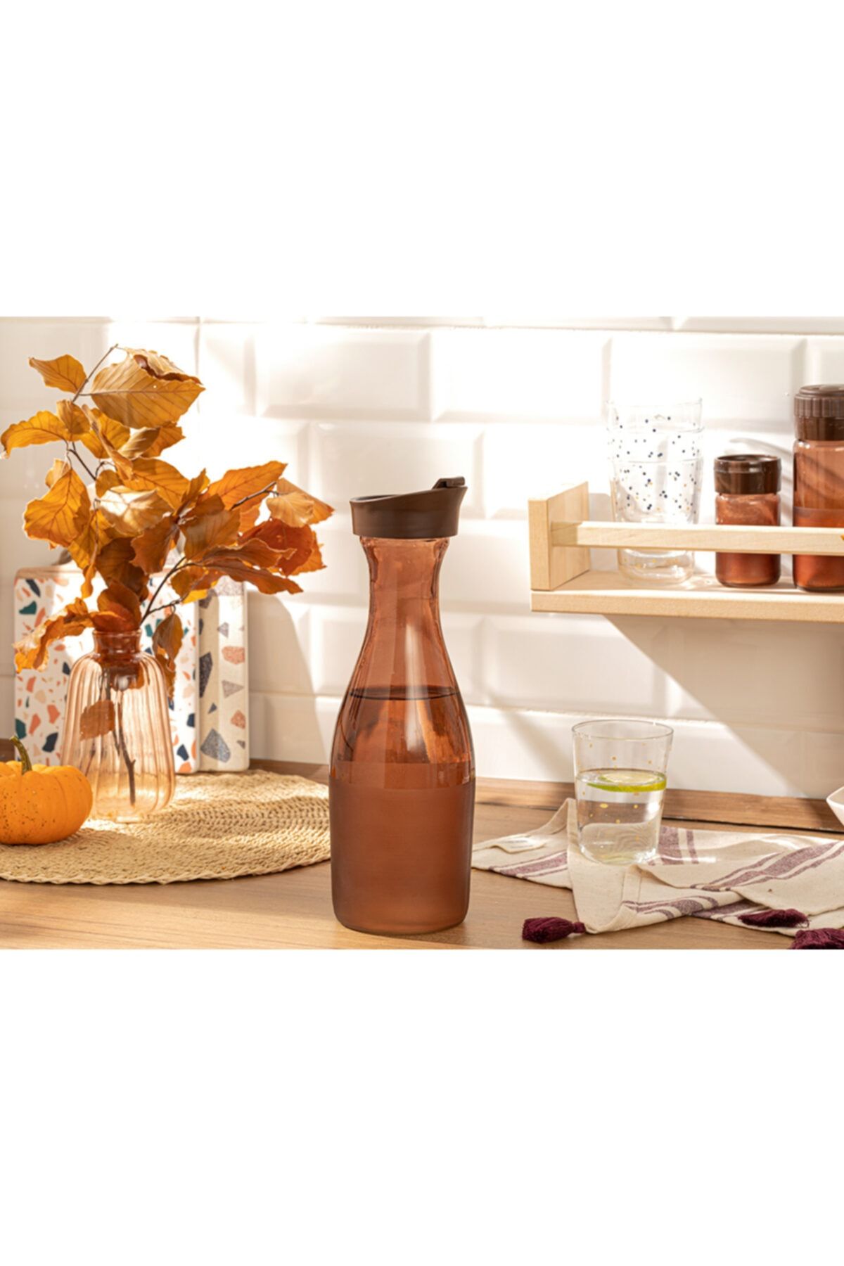 English Home Jaden Cam Kapaklı Şişe 1000 Ml Kahve