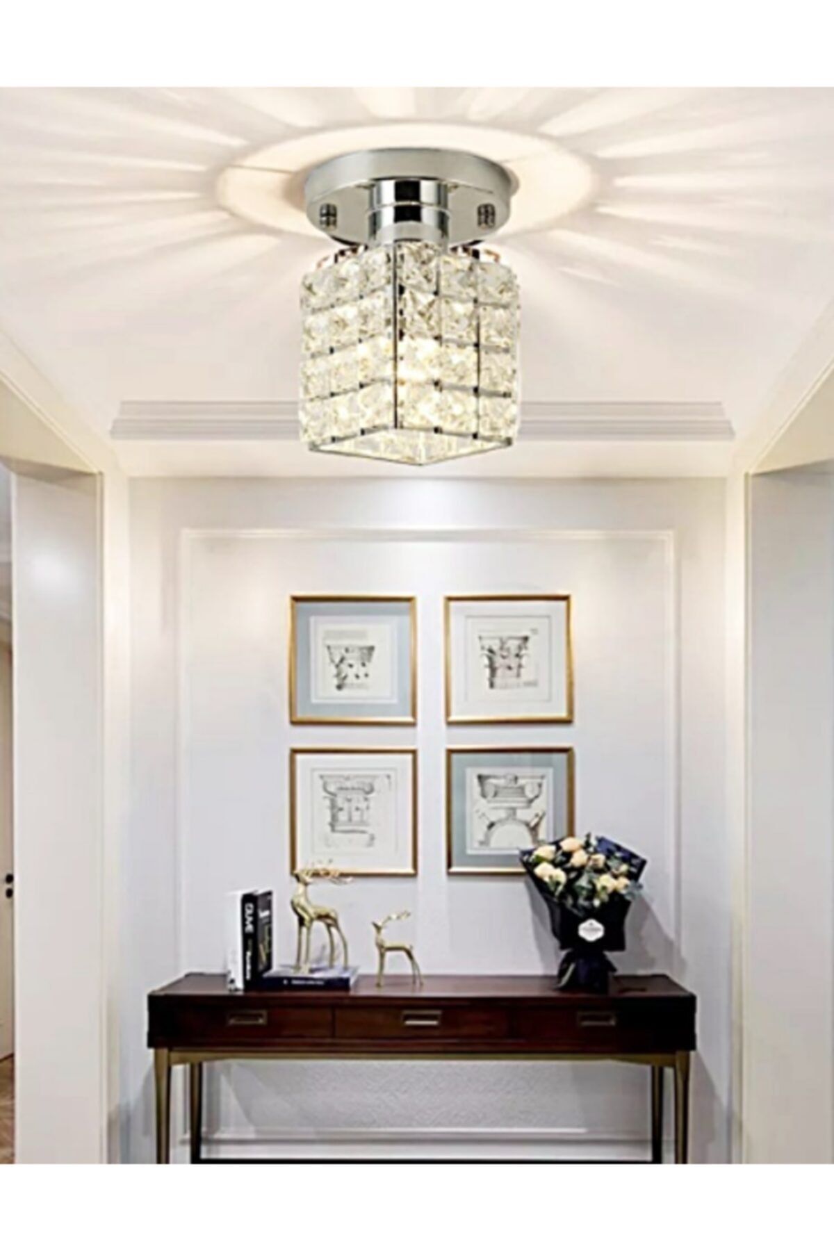 ışıksan aydınlatma Modern Luxury Plafonyer Kristal Taşlı Avize Krom