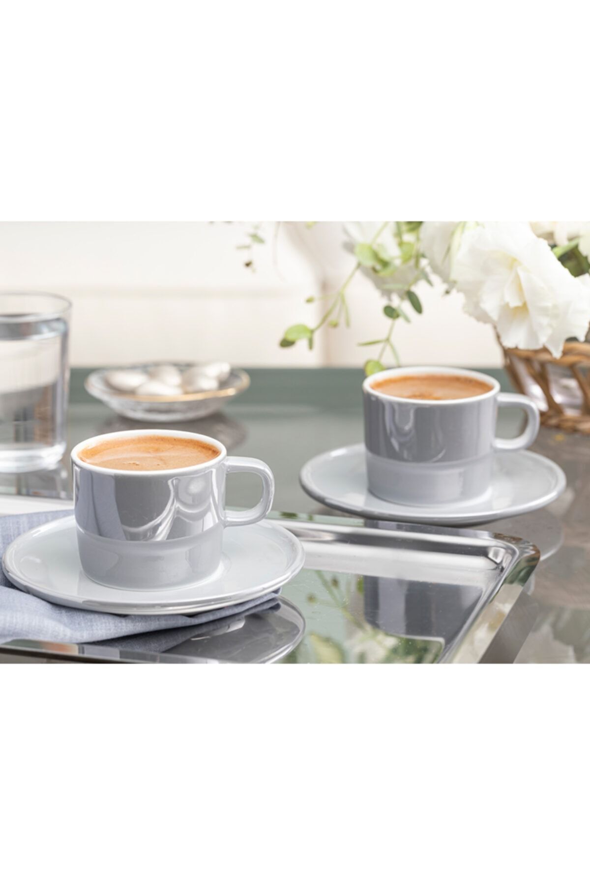 English Home Lola Porselen 2 Kişilik Kahve Fincan Takımı 80 ml Gri