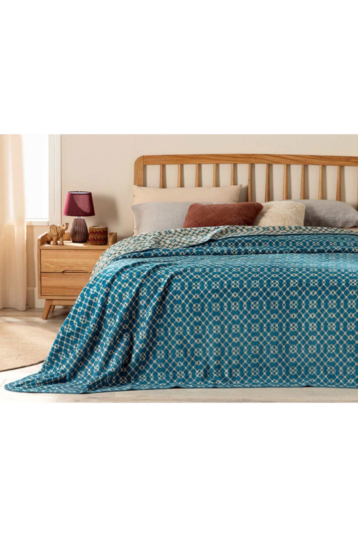 English Home Diamond Vitrail Pamuklu Çift Kişilik Battaniye 200x220 Cm Petrol Yeşili