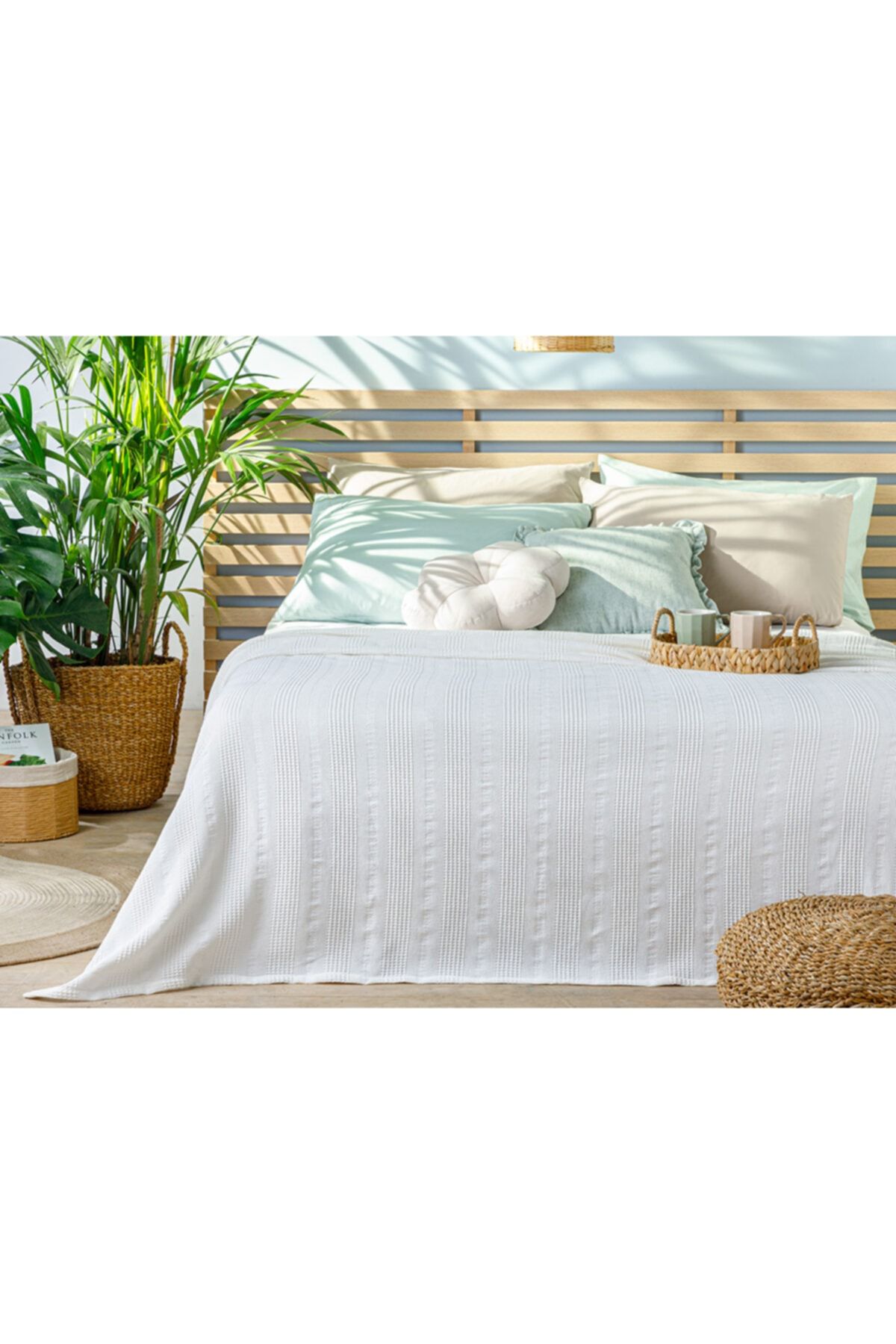 English Home Comb Düz Pamuklu Çift Kişilik Pike 200x220 Cm Beyaz