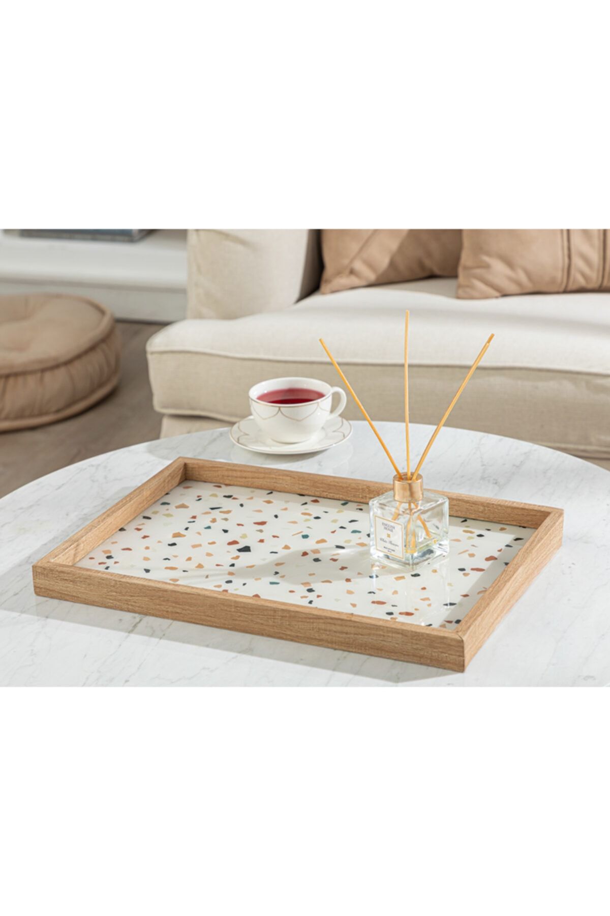 English Home Terazzo Dekoratif Tepsi 31x46 Cm Kahve