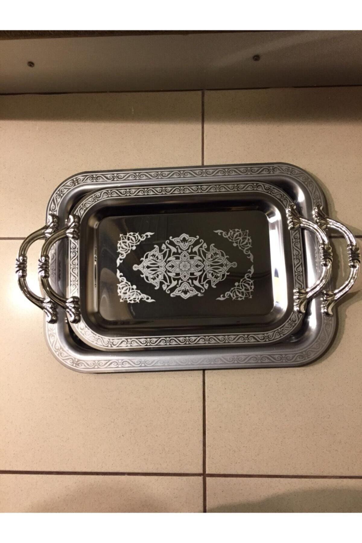 Remetta Paslanmaz Çelik Kilim Model 2'li Silver (gümüş) Desen Tepsi Seti