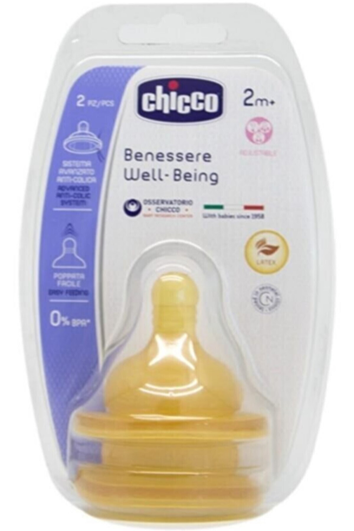 Chicco Chıcco Wellbeing Kauçuk Biberon Emziği 2 Ay+ Akış Ayarlı Ikili Paket