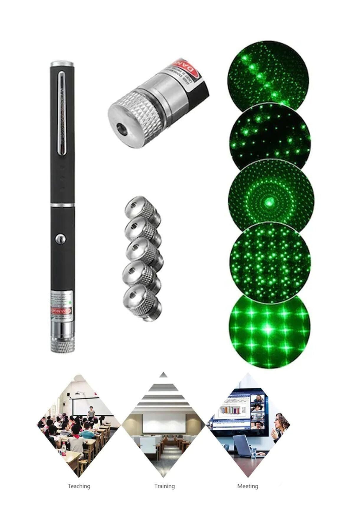 ALKILIÇ Yeşil Lazer Pointer Pilli 50 Mw 15 Km Etkili (5 Başlıklı)