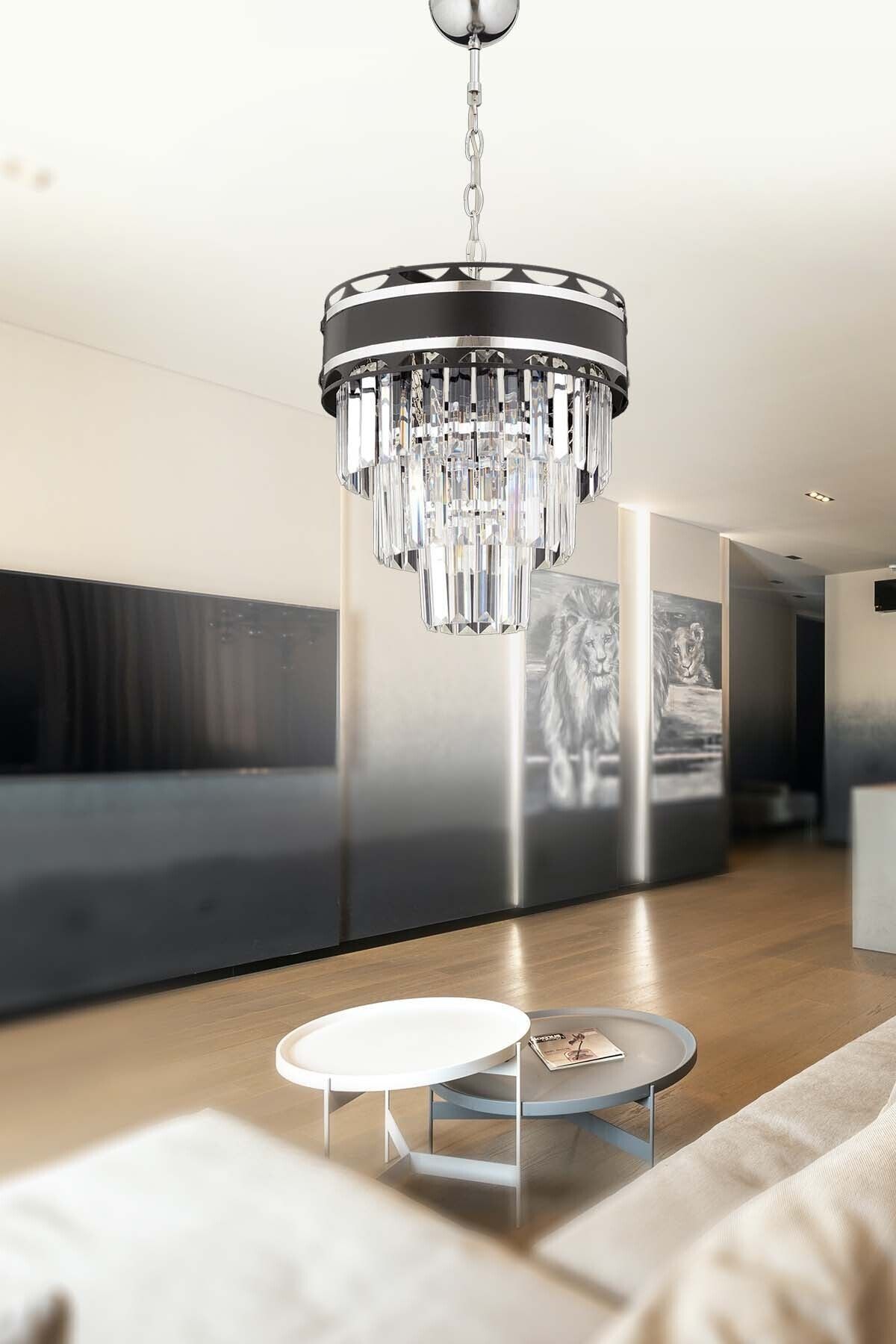 Luna Lighting Luxury Kristal Hegza Avize 30 Luk Krom Siyah