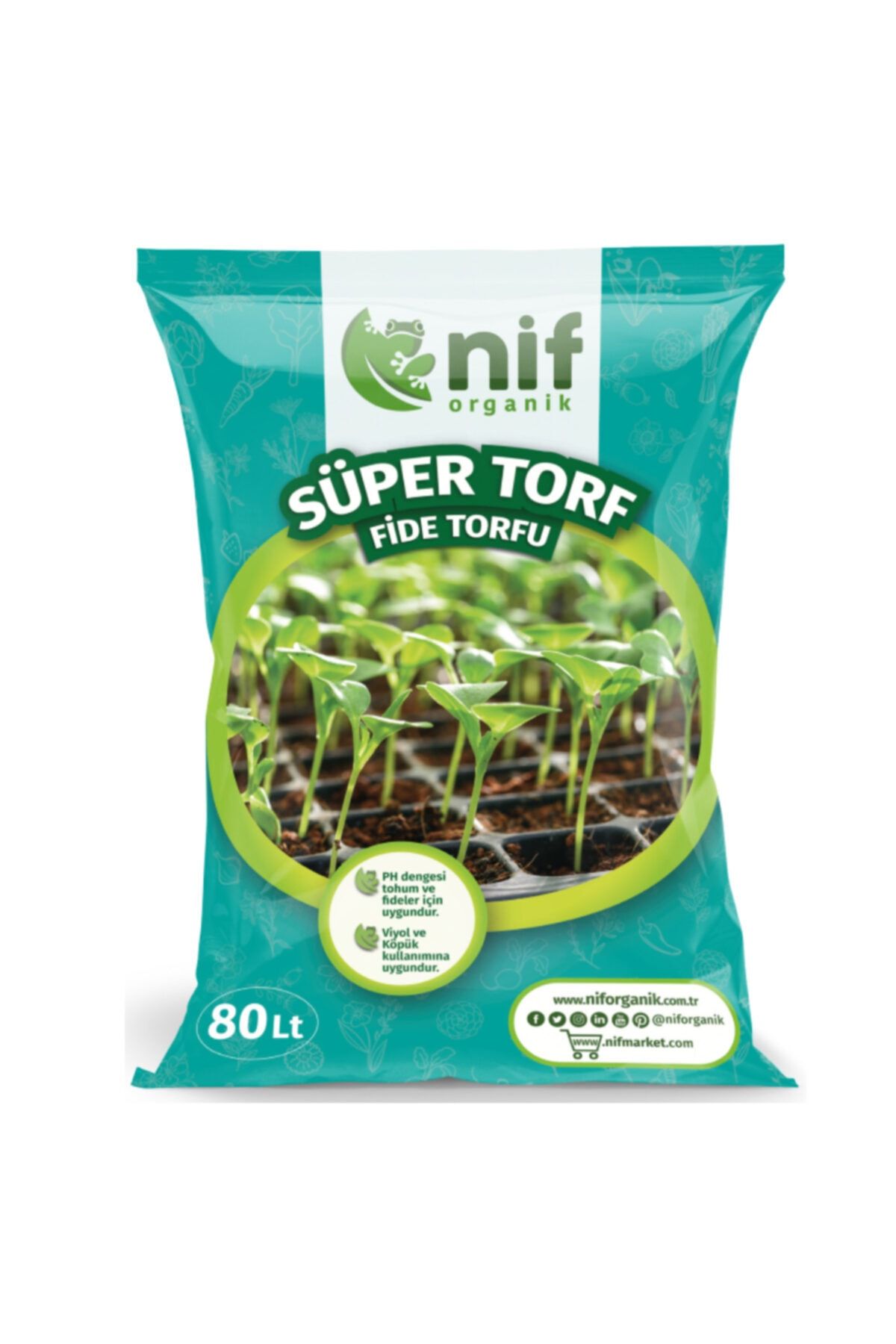 Nif Organik Süper Torf Çiçek Saksı Fide Toprağı 80 Lt