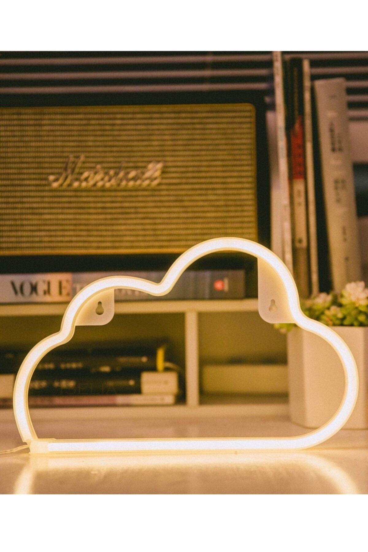 Viselia Neon Led Lamba Bulut Led Işık Pilli Duvar Tipi Led Gece Lambası