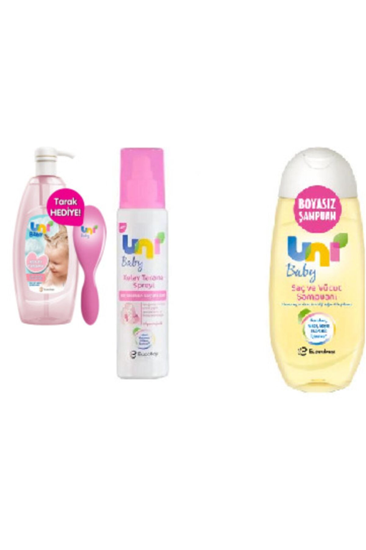 Uni Baby Vücut Şampuanı 700 ml + Tarak Hediye Kolay Tarama Spreyi 200 ml Vücut Şampuanı 200 ml