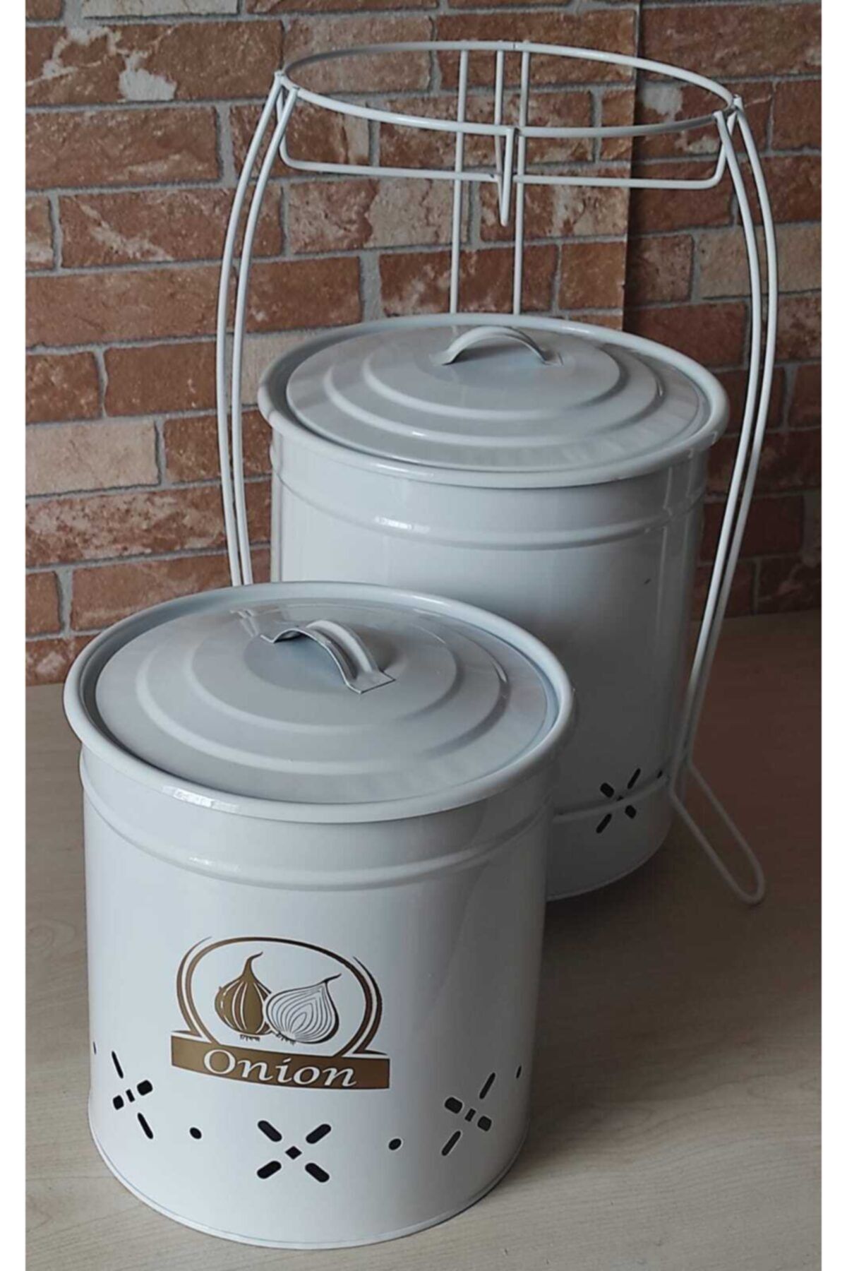 tub Metal Beyaz Ferforje Patates Soğan Standı 66 cm