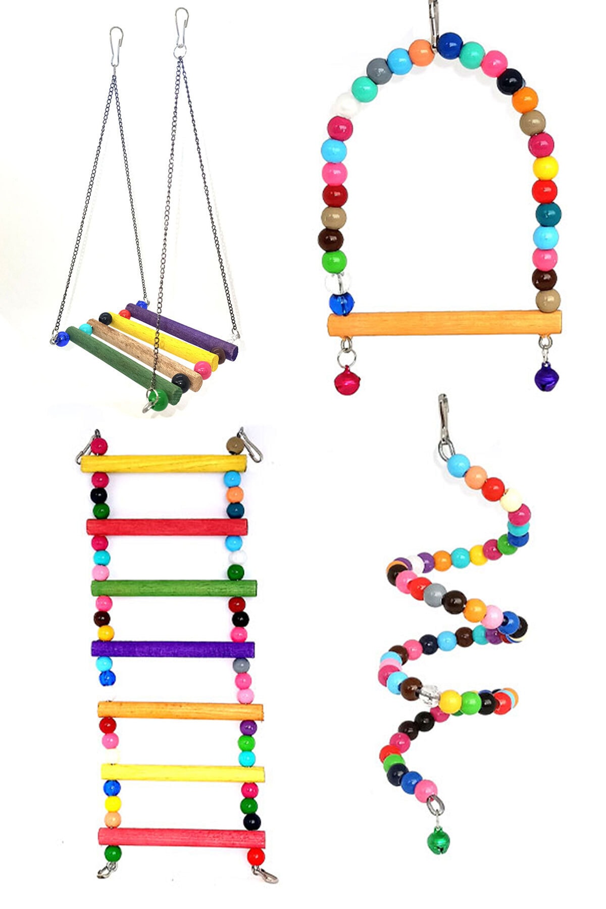 SM Pet 4lü Rengarenk Oyuncak Paketi + 18cm Boncuklu Zilli Esnek Çubuk Hediye