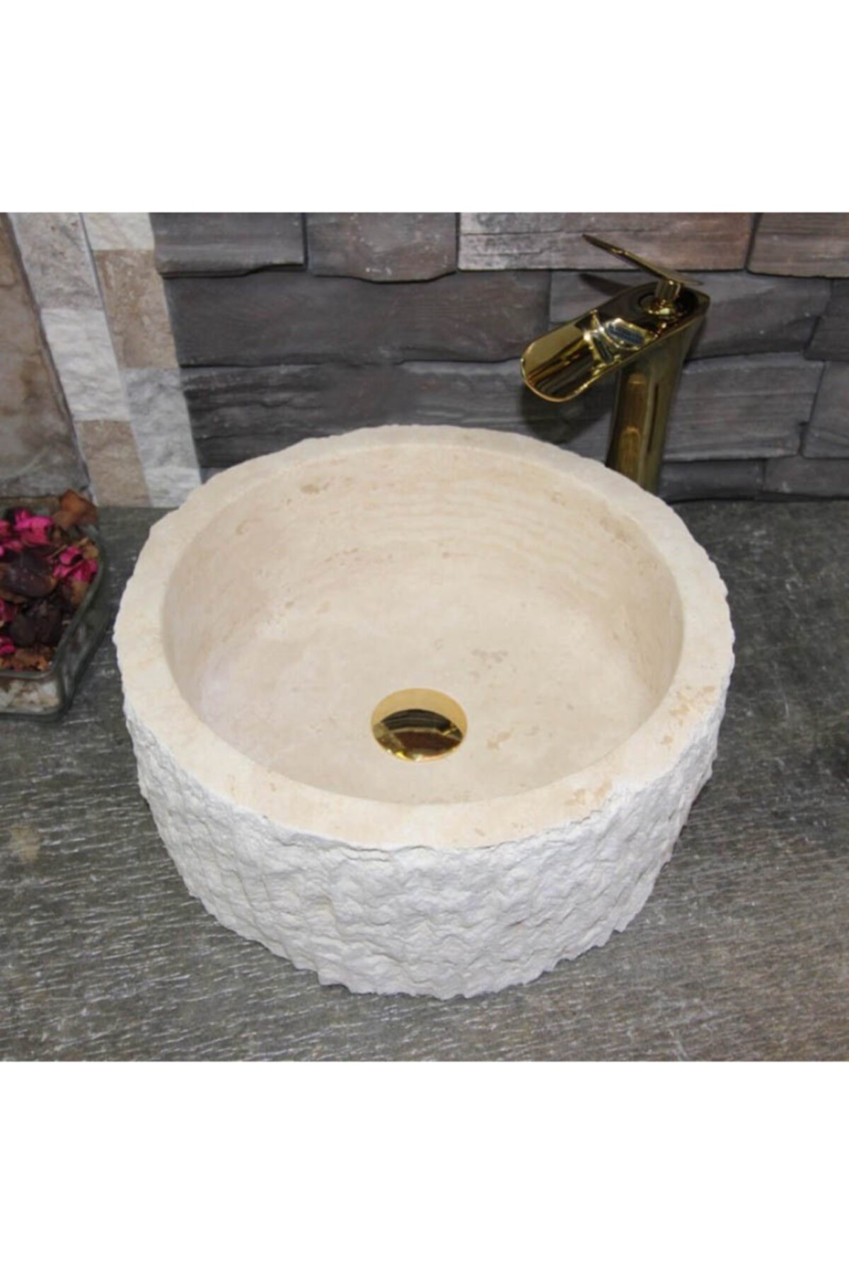 entrend11 Traverten Dışı Dikey Patlama Mini Silindir Lavabo