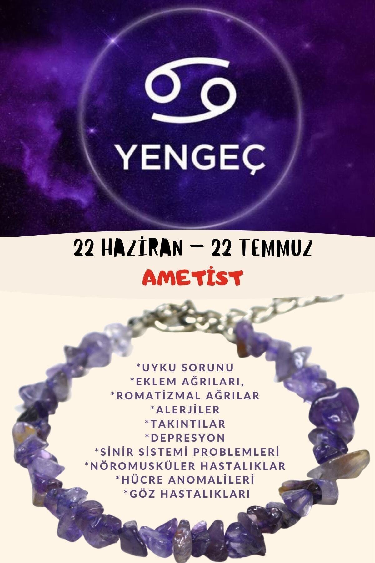 Gümüştel Burç Taşı Yengeç Burcu Ametist Taşı Bileklik