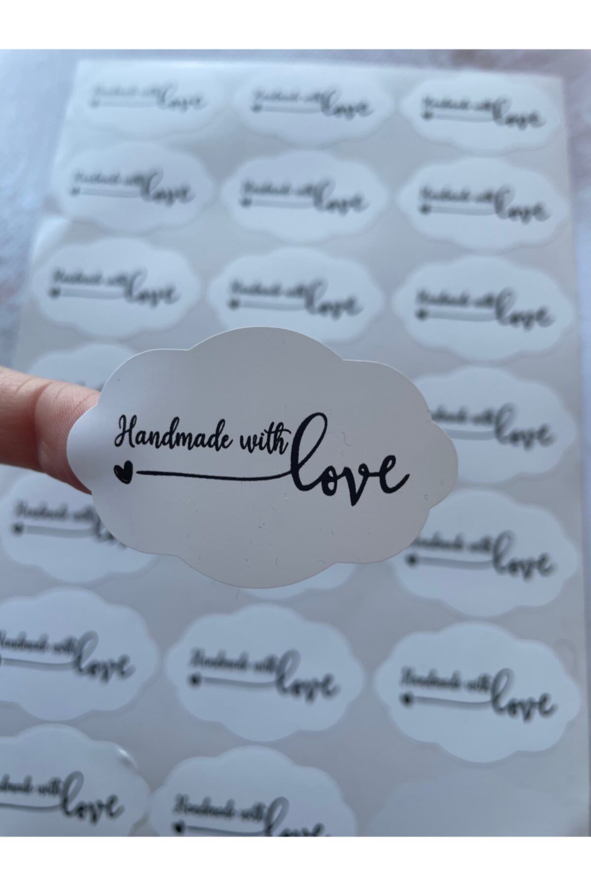 eylülün etiket fabrikası Handmade With Love Bulut Kesim Opak Sticker