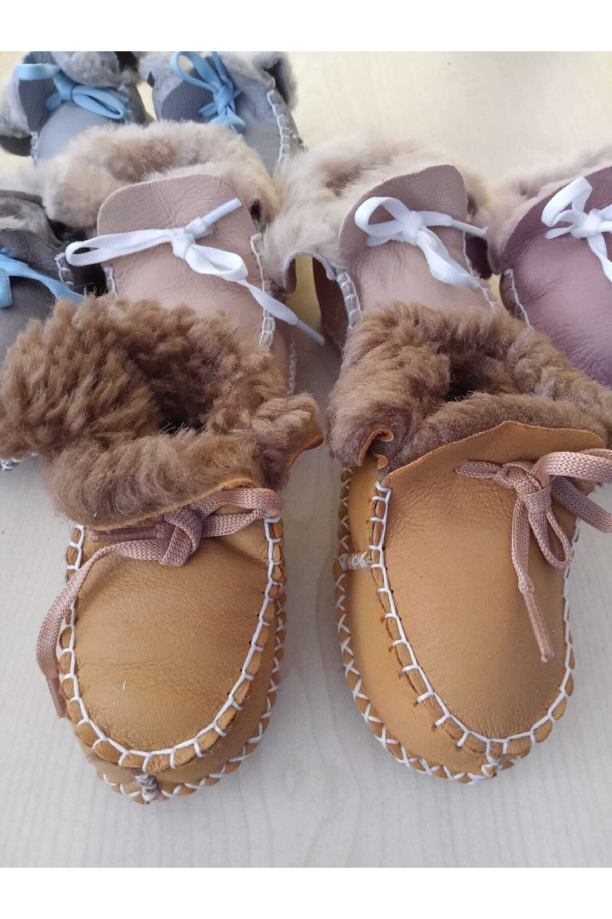 Pialetti Bebek Unisex Camel Hakiki Kuzu Derisi Bağcıklı Ilk Adım Ayakkabısı. Patik Panduf