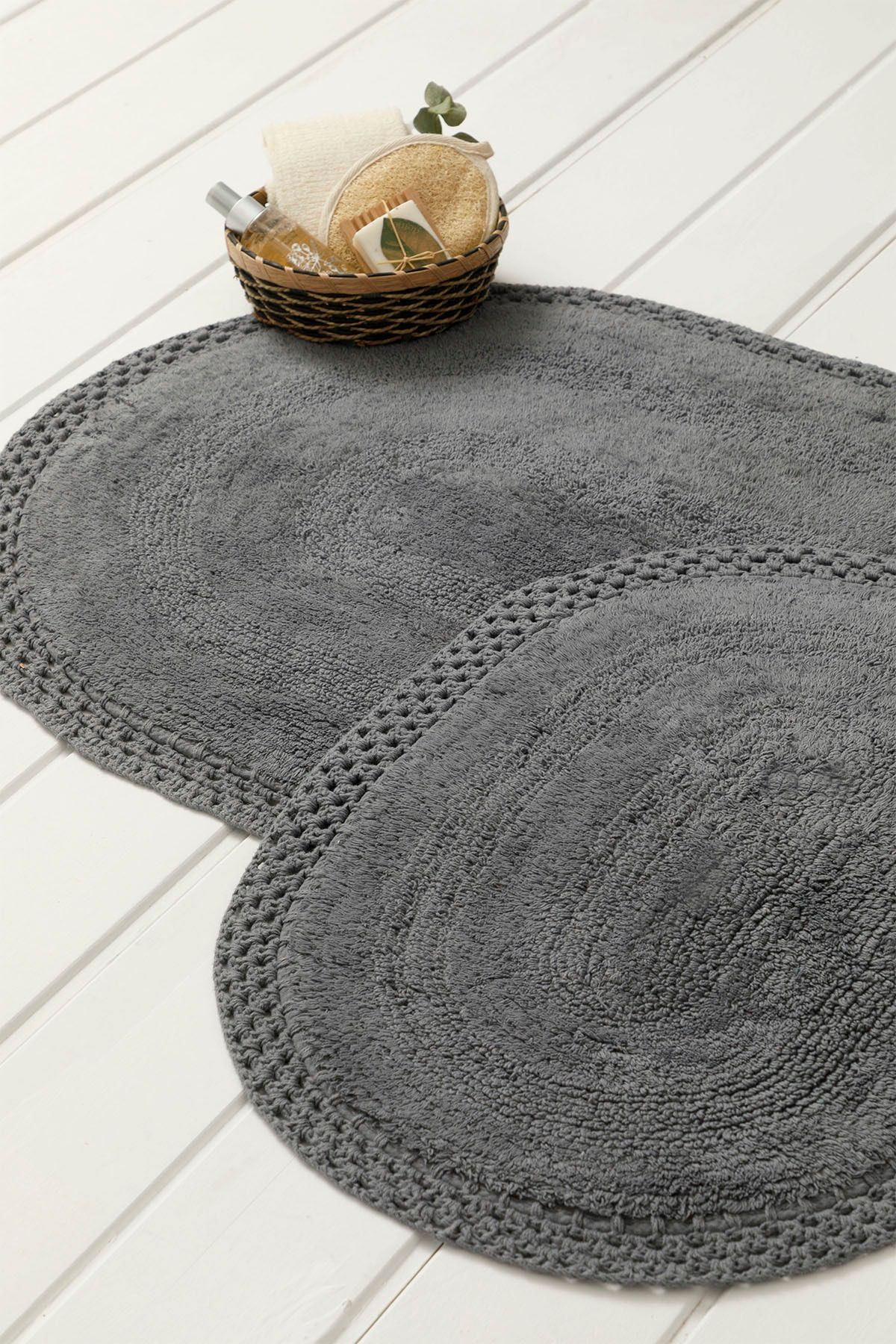 English Home Polin Pamuklu 2'li Banyo Paspası Seti 60x90cm+40x60cm Antrasit