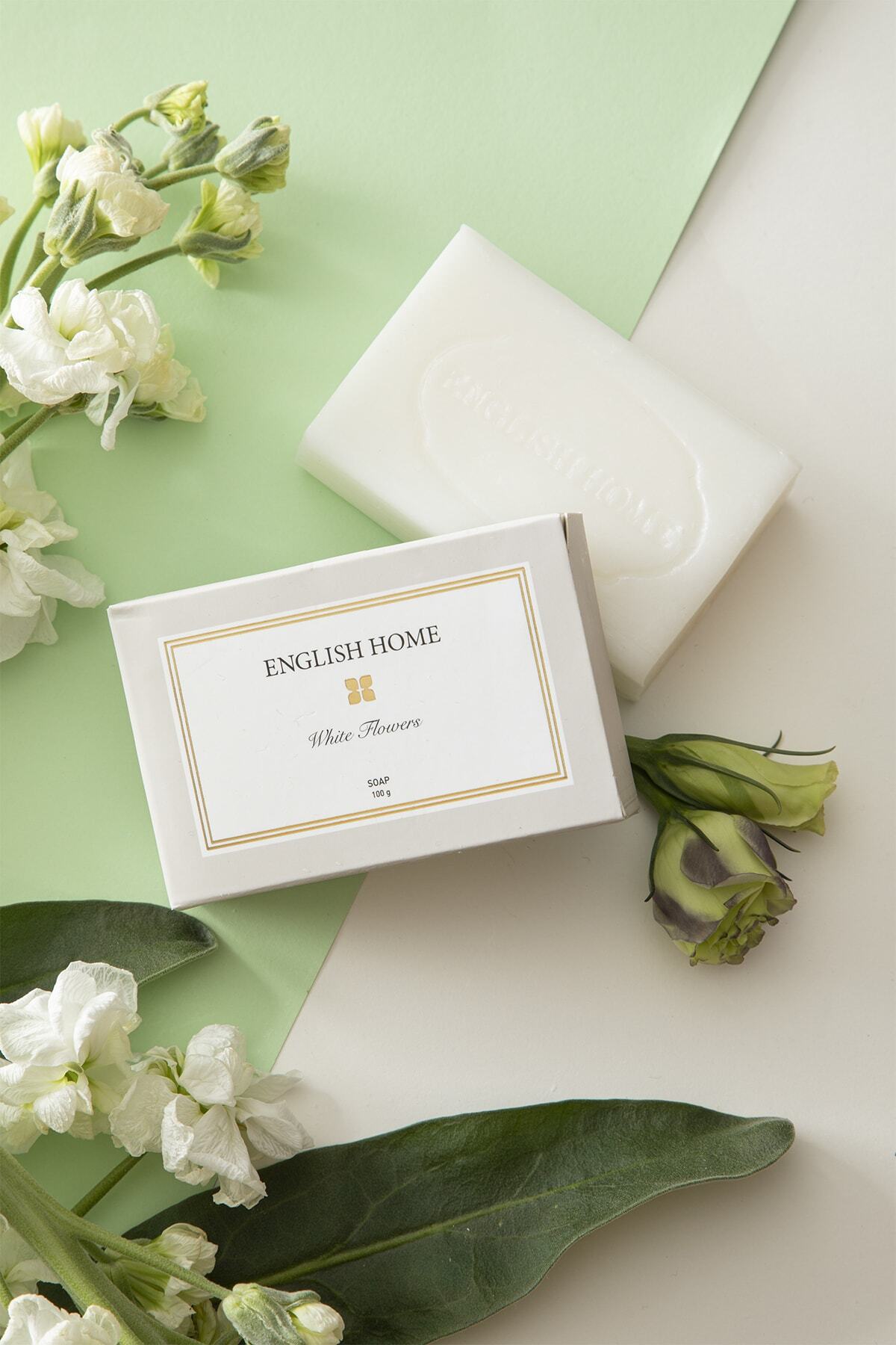 English Home Beyaz Çiçekler Katı Sabun 100 Gr Bej
