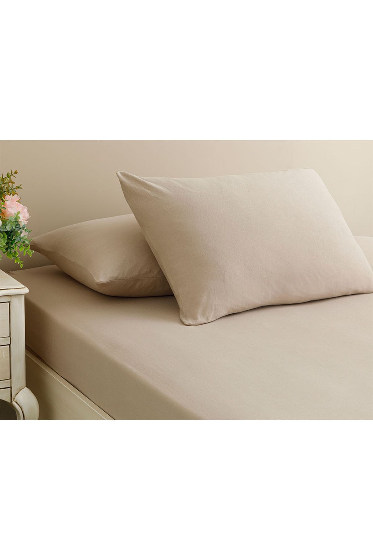 English Home Düz Penye Tek Kişilik Lastikli Çarşaf Takımı 100x200 Cm Kahve Köpüğü
