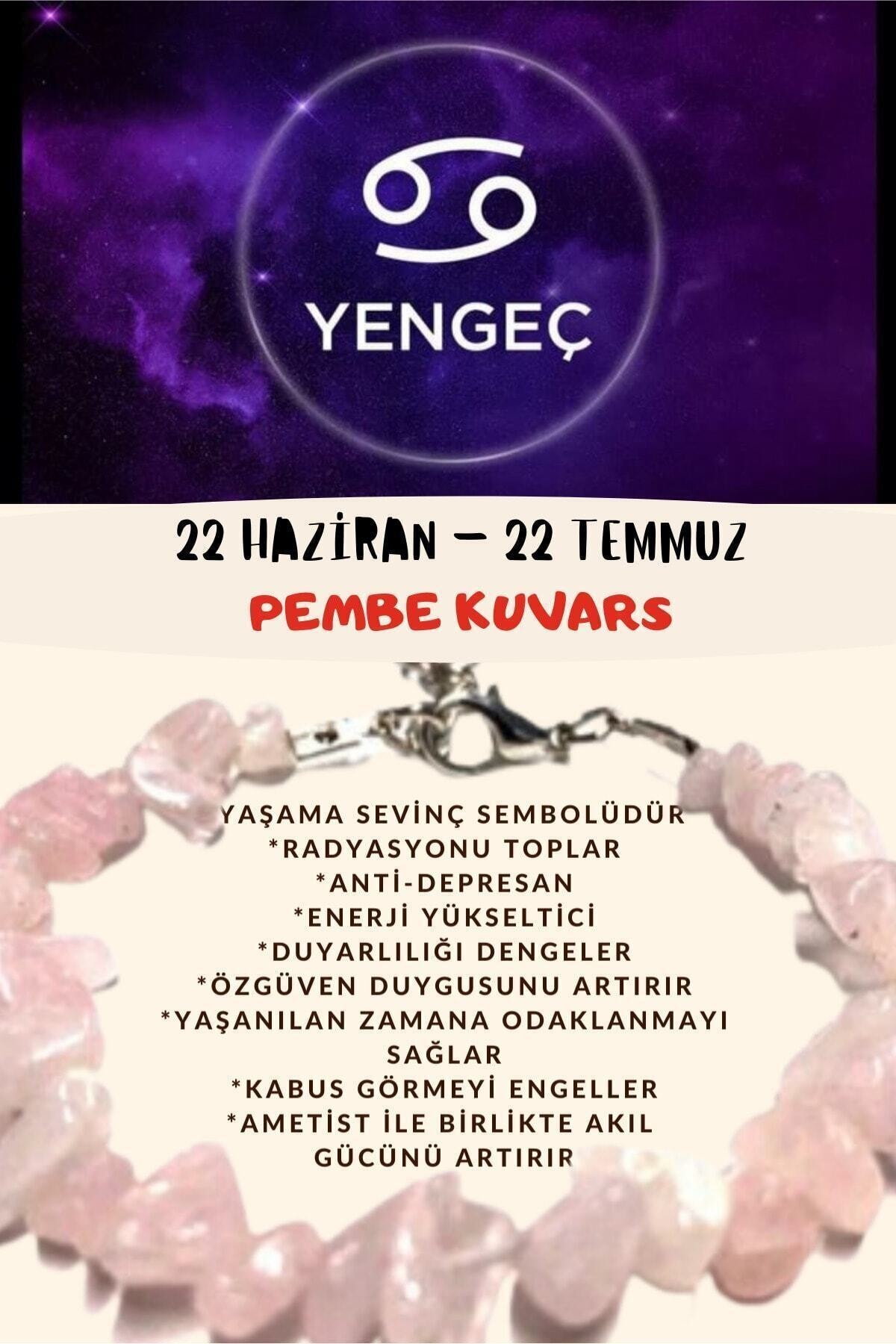 Gümüştel Burç Taşı Yengeç Burcu Pembe Kuvars Taşı Bileklik