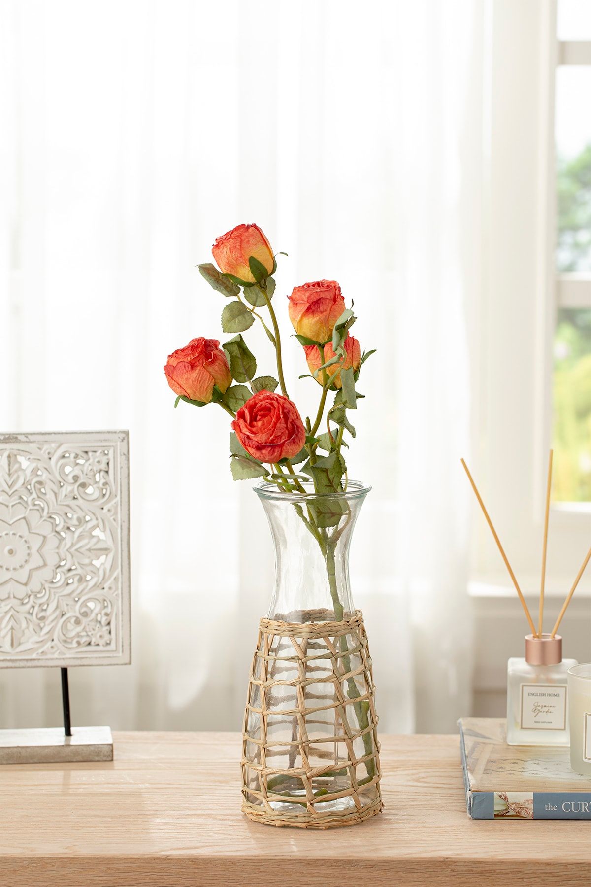 English Home Rose Bouquet Tek Dal Yapay Çiçek 61 Cm Kırmızı