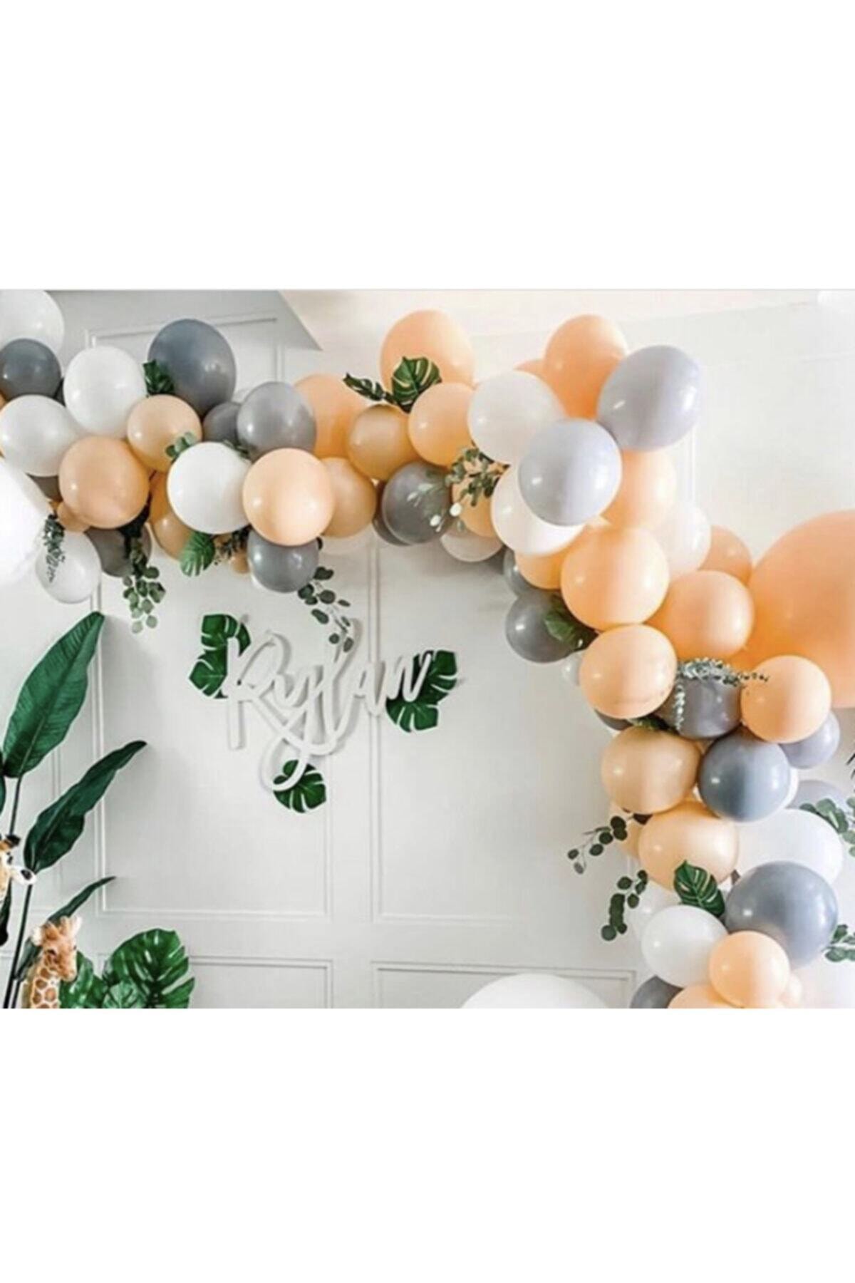 MAVİ PARTY 80 Adet Somon Gri Beyaz Balon Soft Renkler Balon Zinciri