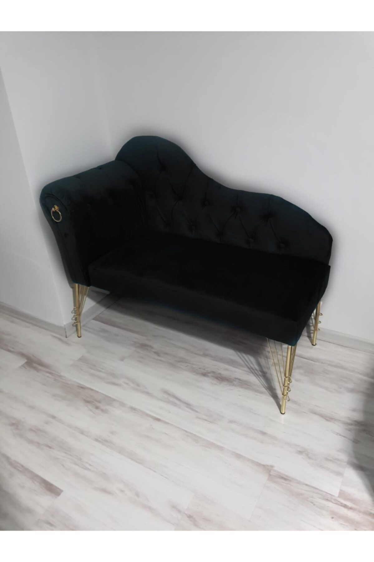 Sepetten Evine 120 Cm , Siyah Renk Yeni Nesil Köşe Koltuğu Josefin Bench Puf Metal Gold Ayak