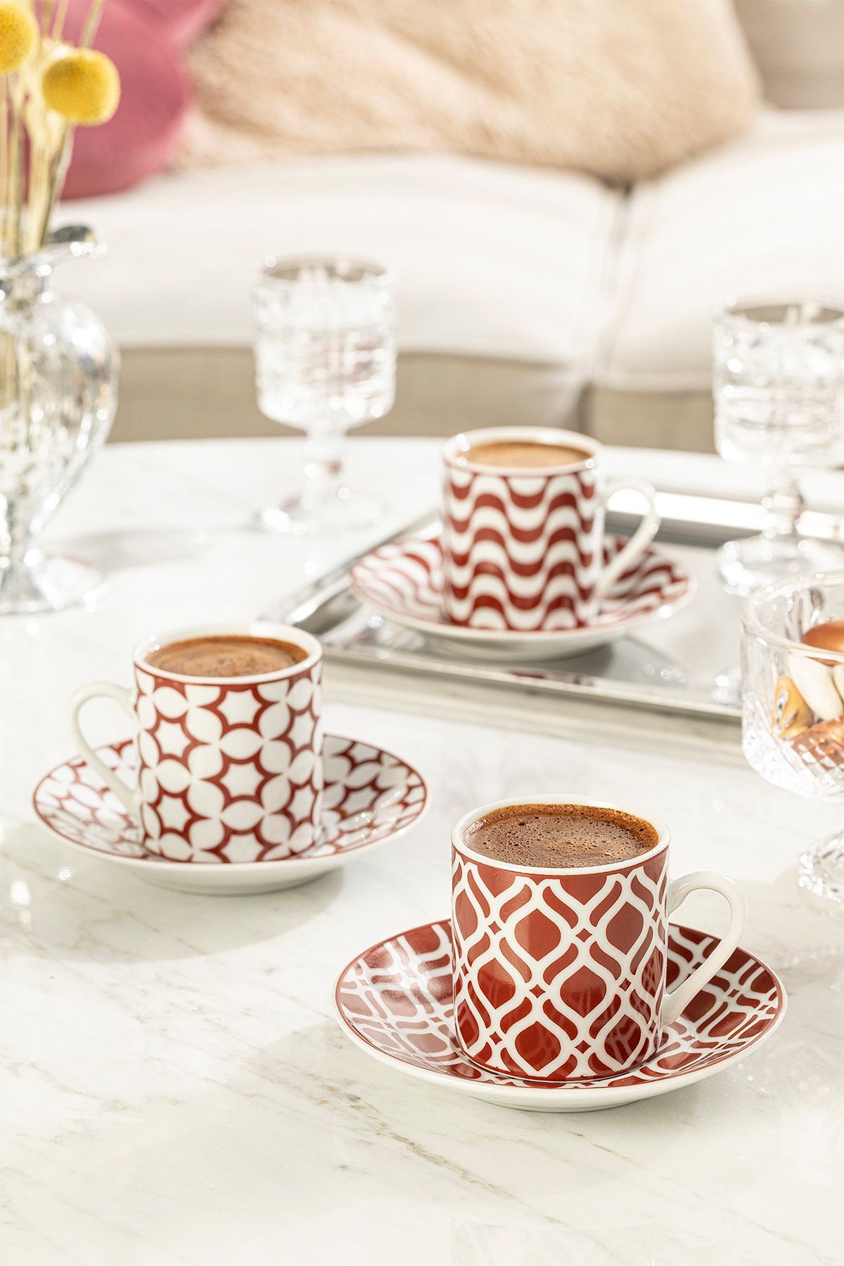 English Home Prig Porselen 6 Kişilik Kahve Fincan Takımı 80 ml Bordo