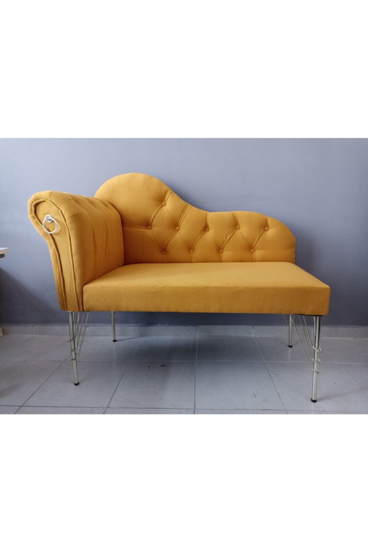 Sepetten Evine 130 cm Hardal Renk Yeni Nesil Köşe Koltuğu Josefin Bench Puf Metal Krom Ayak