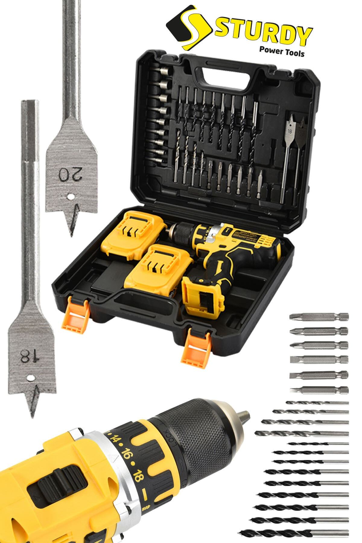 Sturdy Japon Techn 2022 Seri 36vf 5ah L9-1 Çelik Mandren- Şanzuman Şarjlı Çift Akülü Vidalama 30 Prç Setli