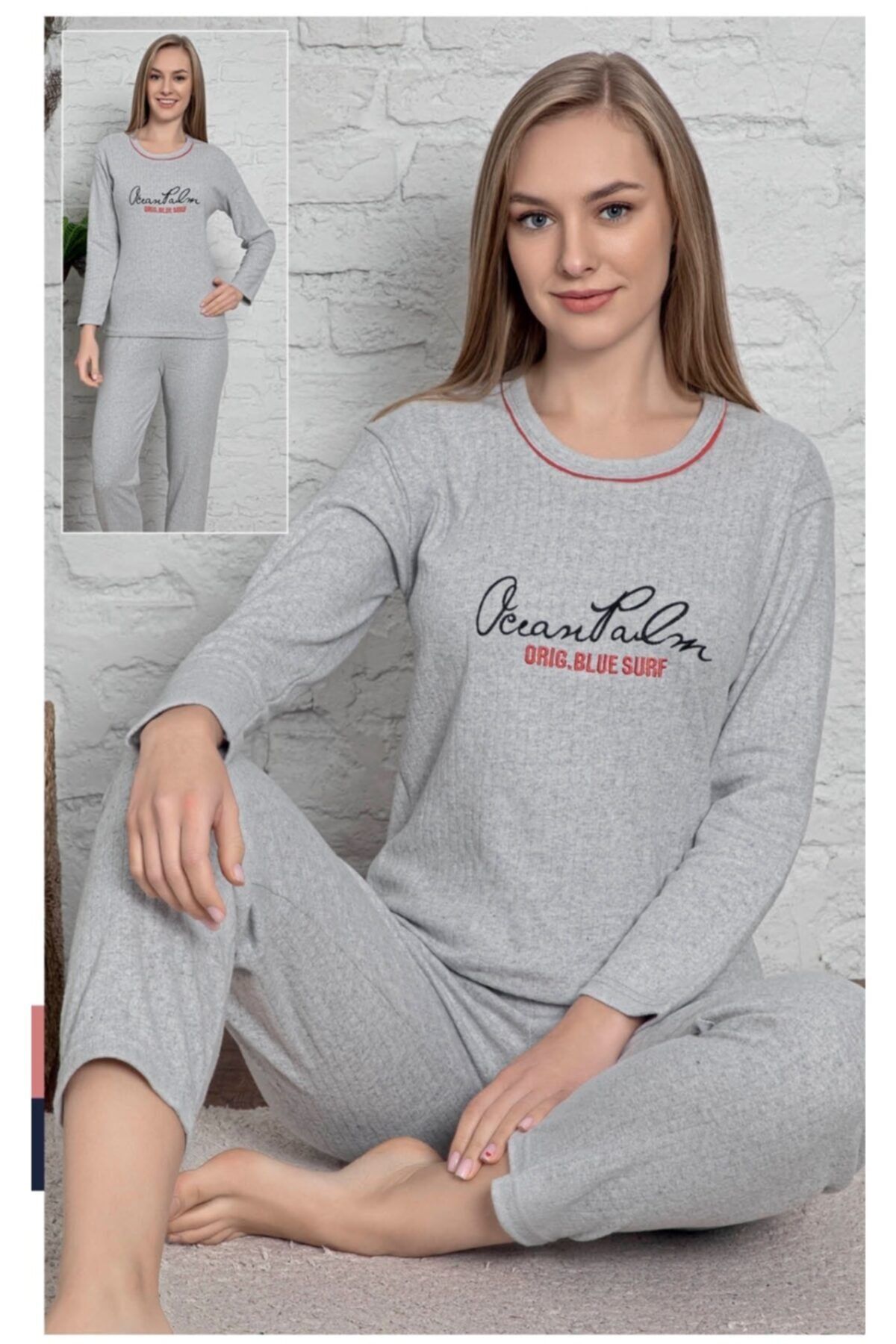 ZBTEKS Kışlık Yazılı Bisiklet Yaka Pijama Takımı