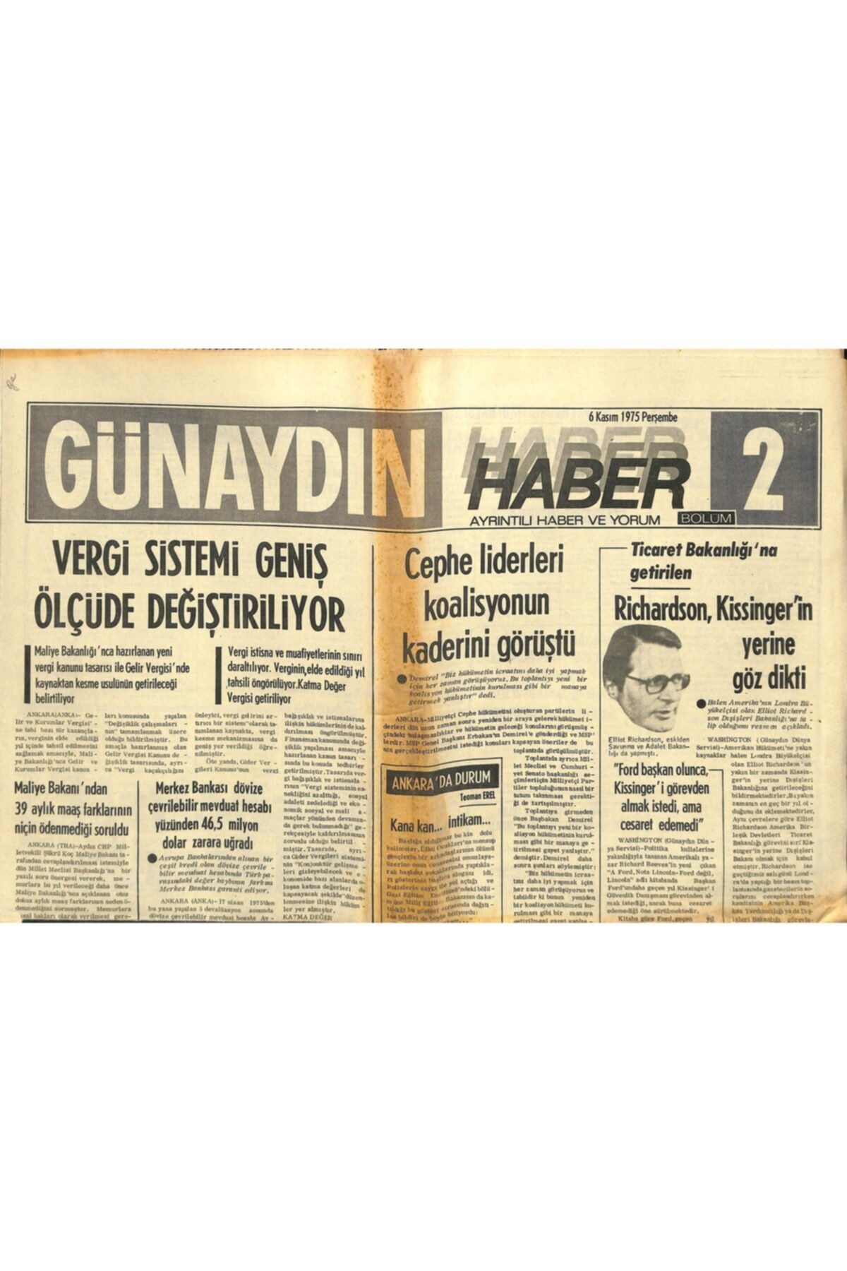 Gökçe Koleksiyon Günaydın Gazetesi Haber 2 Eki 6 Kasım 1975-rumlar Birleşmiş Milletler'de Gövde Gösterisine Hazırlanı