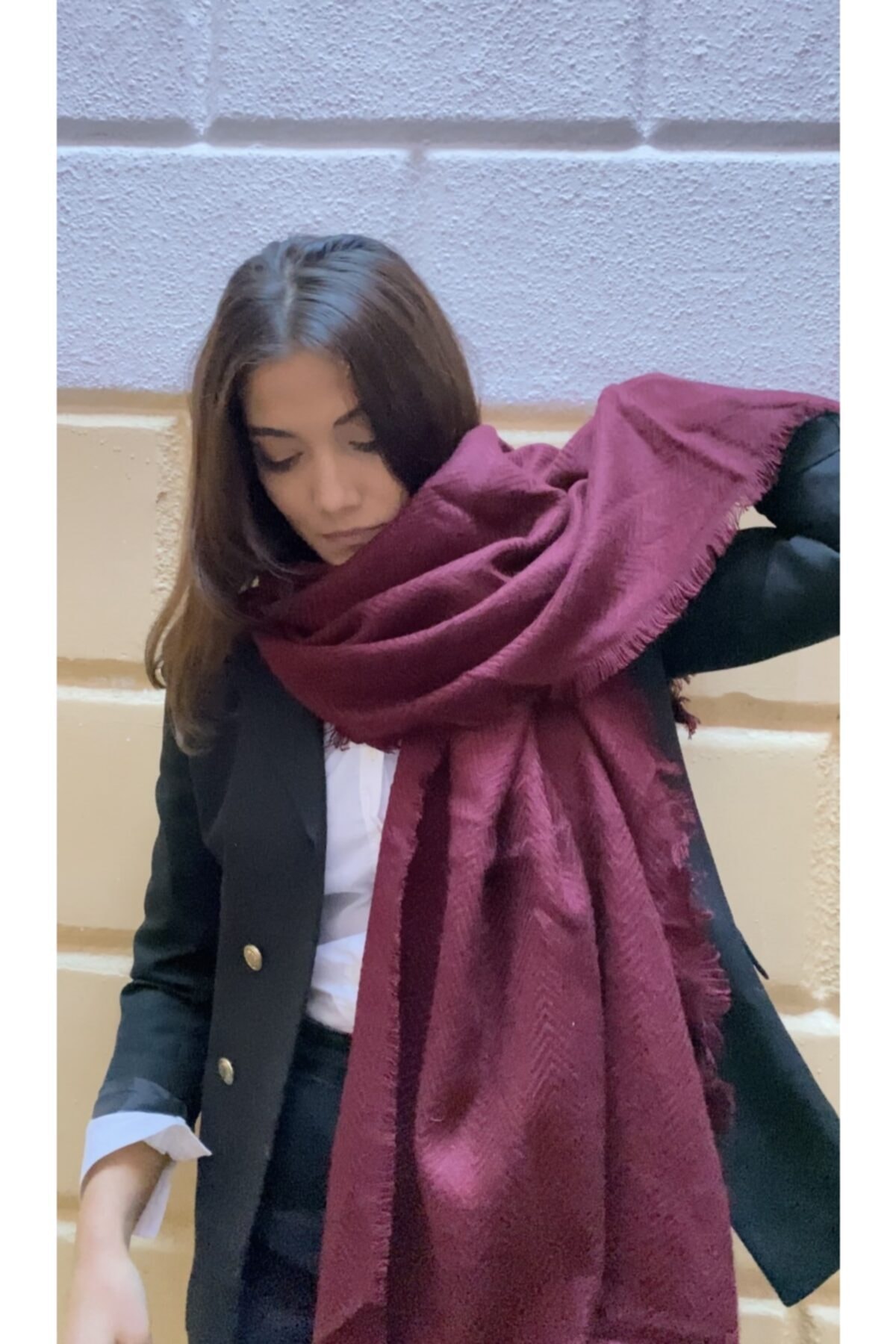 laviyonsa Dev Bordo Şal Atkı