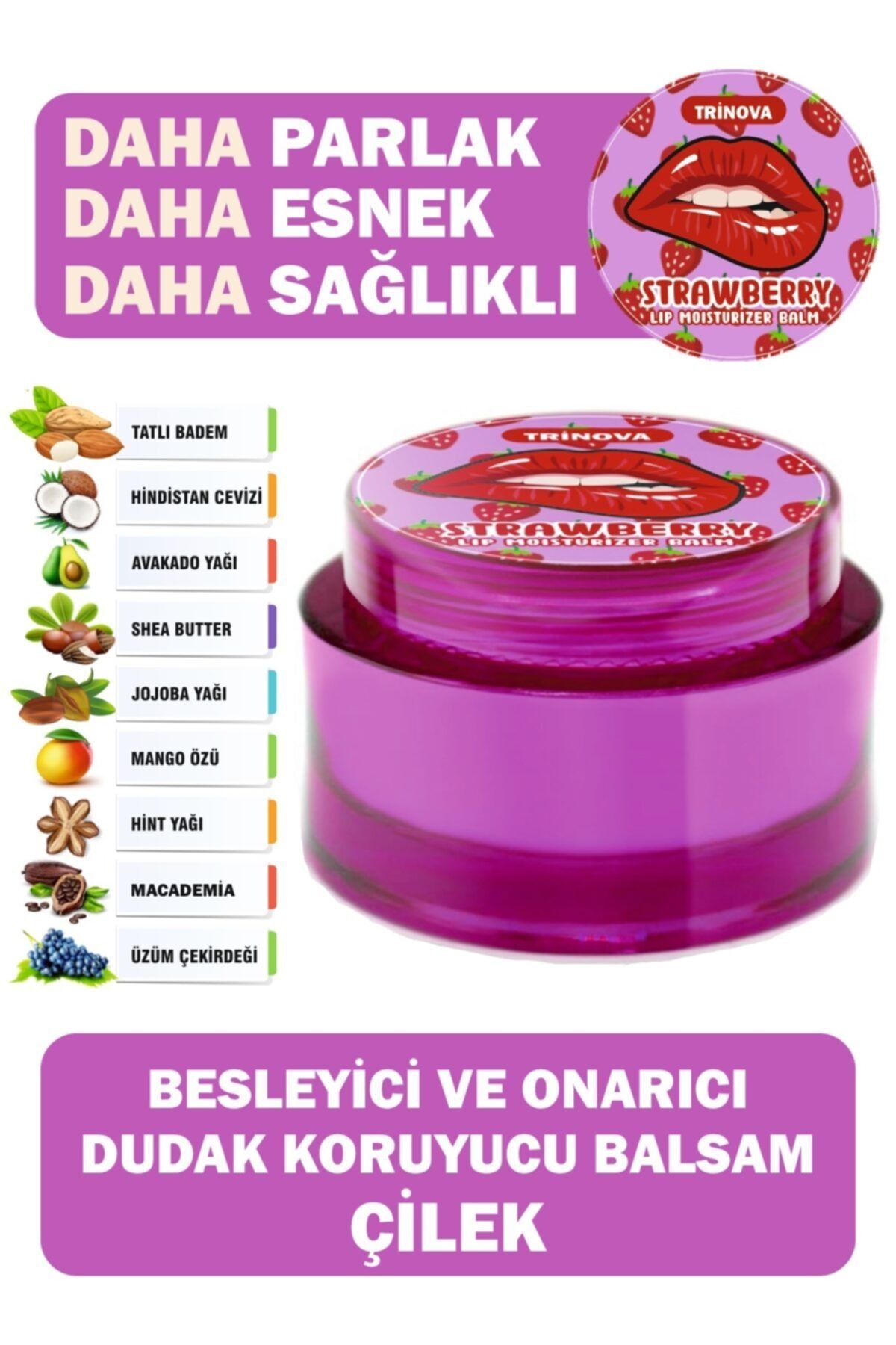 Trinova Çilek Aromalı Dudak Koruyucu Bakım Kremi Balm 15ml